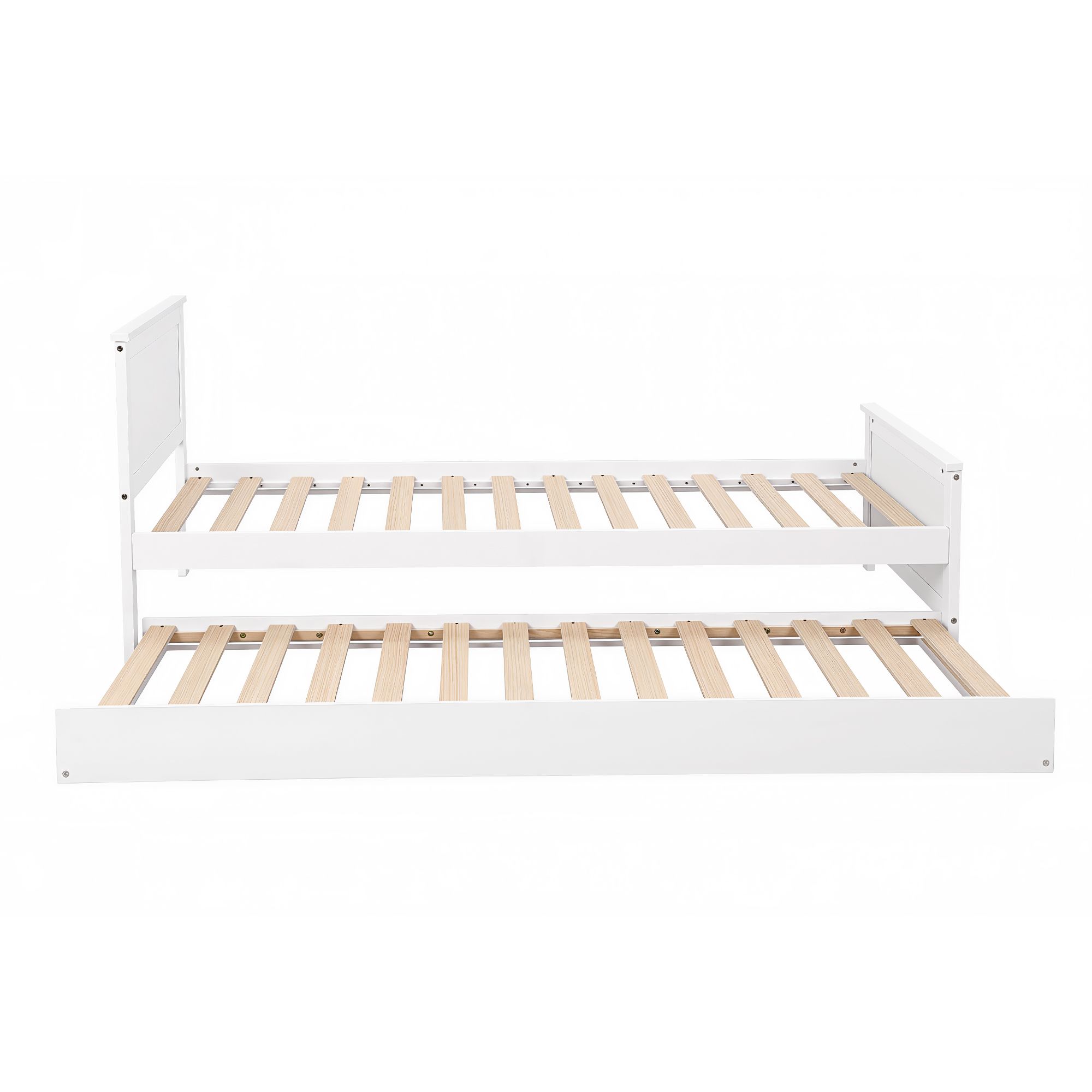 Artiss Single Bed Frame with Trundle Solid Wood Toddler Bunk Bed with Headboard White - Image 3