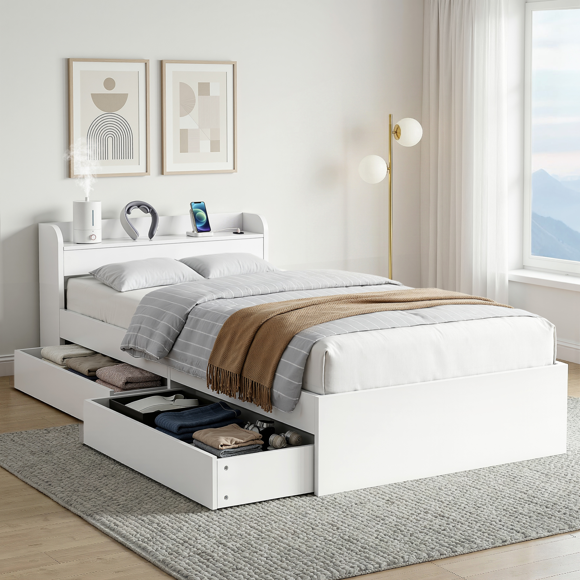 Artiss Bed Frame King Single Size with Charging Ports and 2 Drawers AURA - Image 1