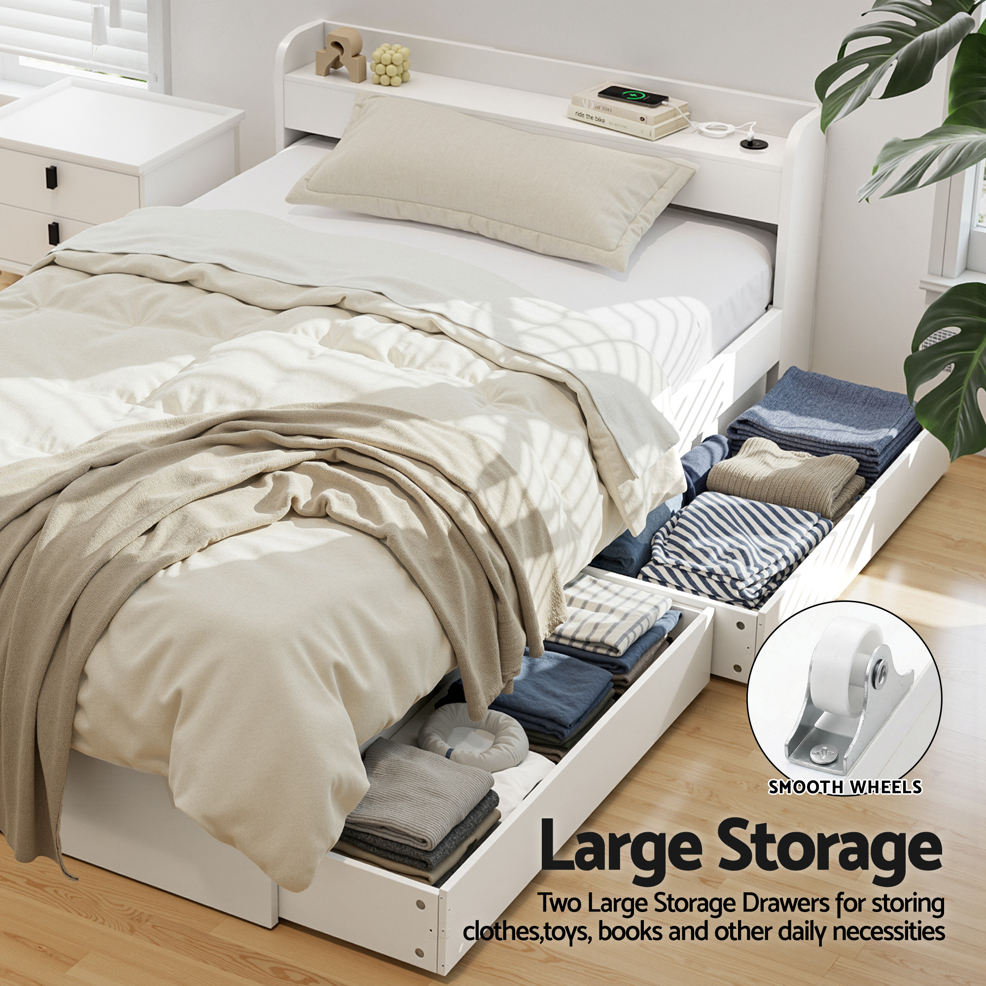 Artiss Bed Frame King Single Size with Charging Ports and 2 Drawers AURA - Image 7