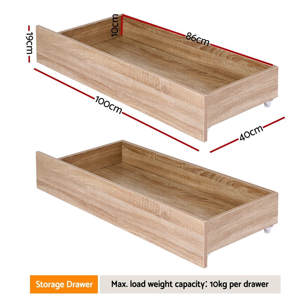 Artiss 2pcs Under Bed Storage with Wheels Rolling Wooden Drawers King Single & Queen - Image 2