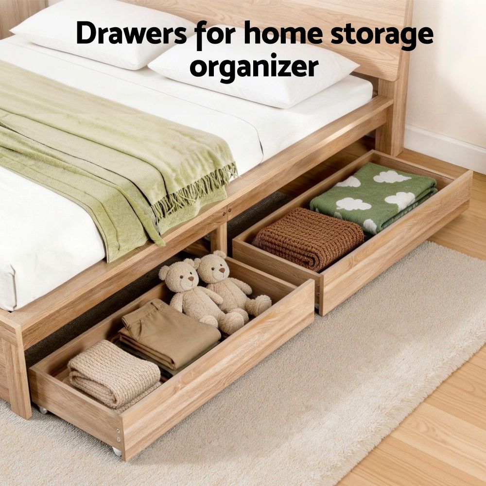 Artiss 2pcs Under Bed Storage with Wheels Rolling Wooden Drawers King Single & Queen - Image 4