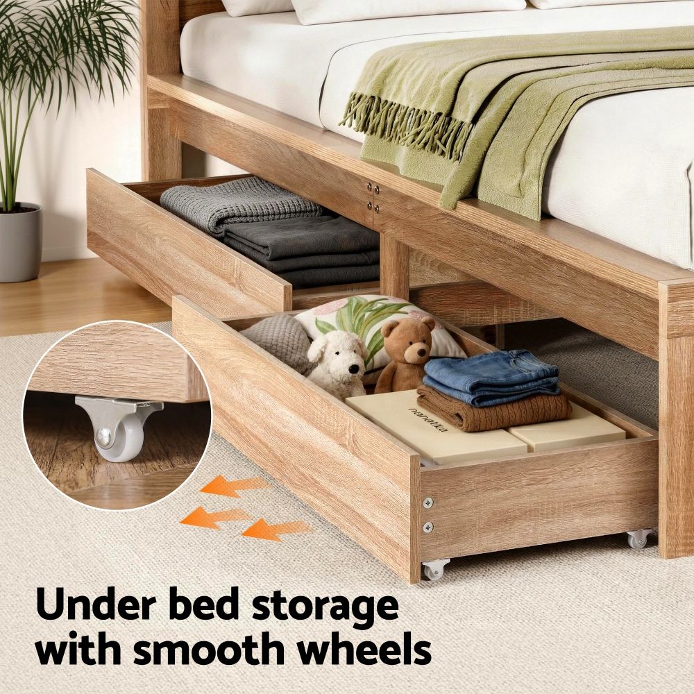 Artiss 2pcs Under Bed Storage with Wheels Rolling Wooden Drawers King Single & Queen - Image 5