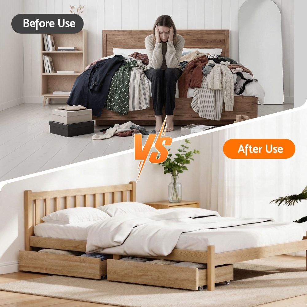 Artiss 2pcs Under Bed Storage with Wheels Rolling Wooden Drawers King Single & Queen - Image 6