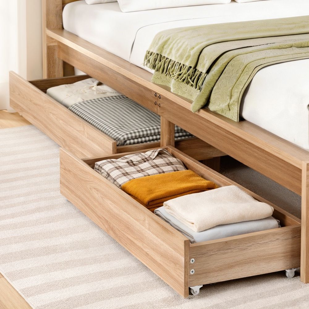Artiss 2pcs Under Bed Storage with Wheels Rolling Wooden Drawers King Single & Queen - Image 7