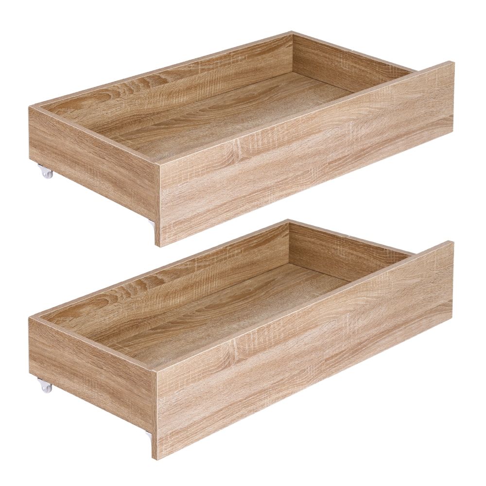 Artiss 2pcs Under Bed Storage with Wheels Rolling Wooden Drawers Single & Double - Image 1