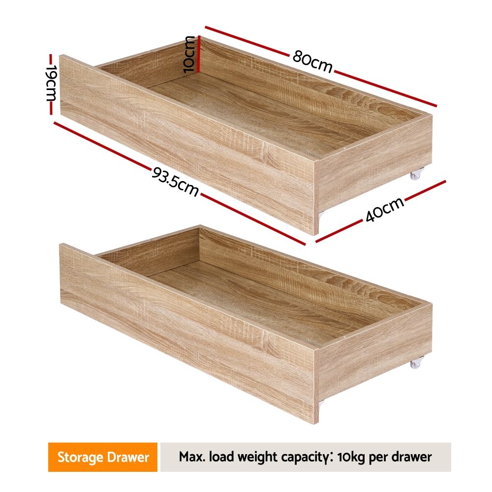 Artiss 2pcs Under Bed Storage with Wheels Rolling Wooden Drawers Single & Double - Image 2