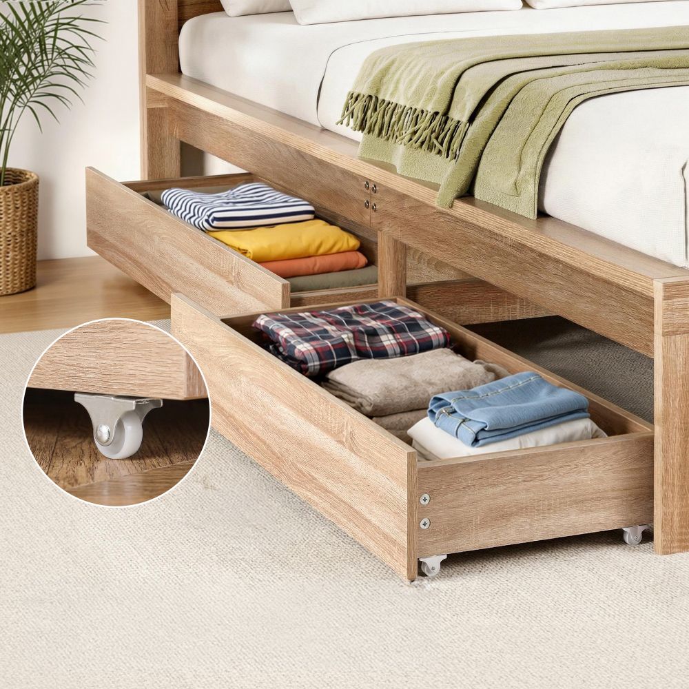 Artiss 2pcs Under Bed Storage with Wheels Rolling Wooden Drawers Single & Double - Image 5