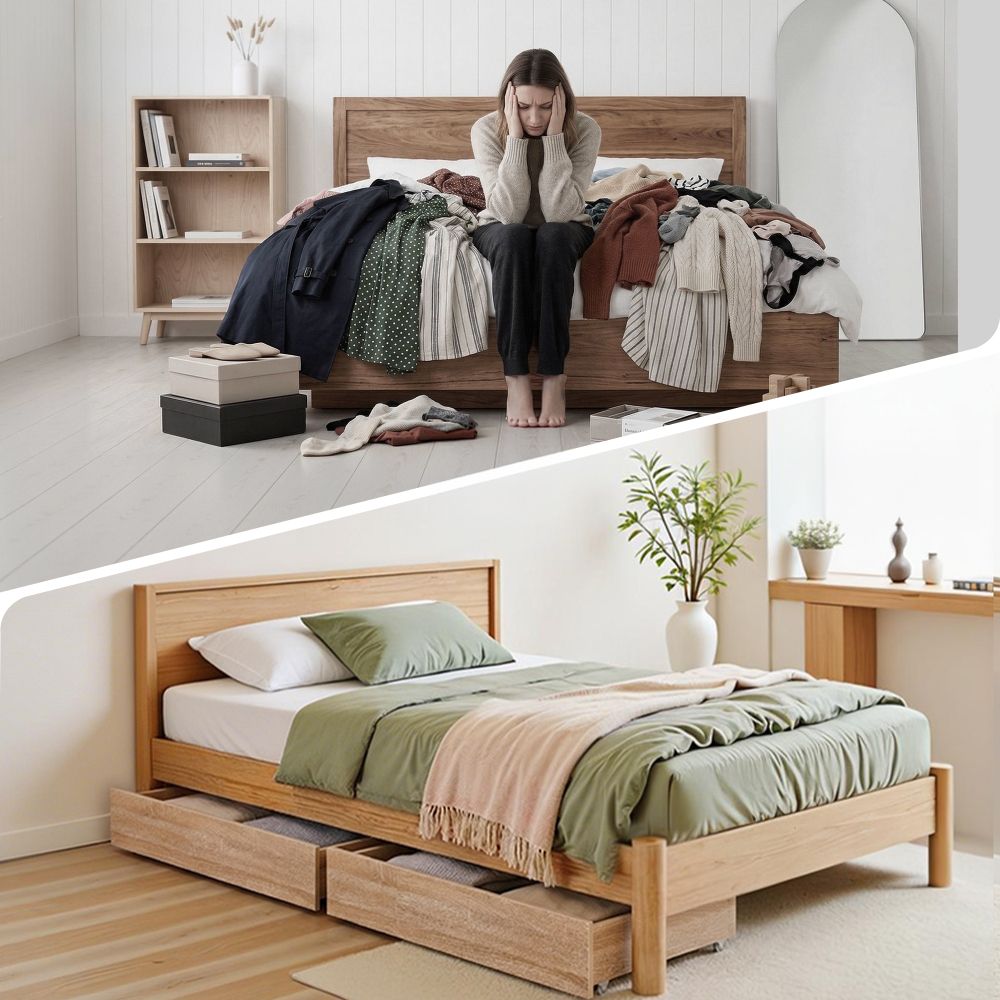 Artiss 2pcs Under Bed Storage with Wheels Rolling Wooden Drawers Single & Double - Image 6