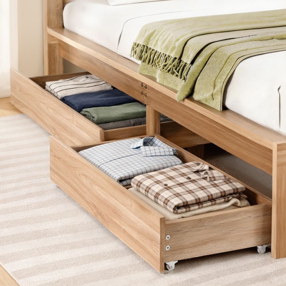 Artiss 2pcs Under Bed Storage with Wheels Rolling Wooden Drawers Single & Double - Image 7