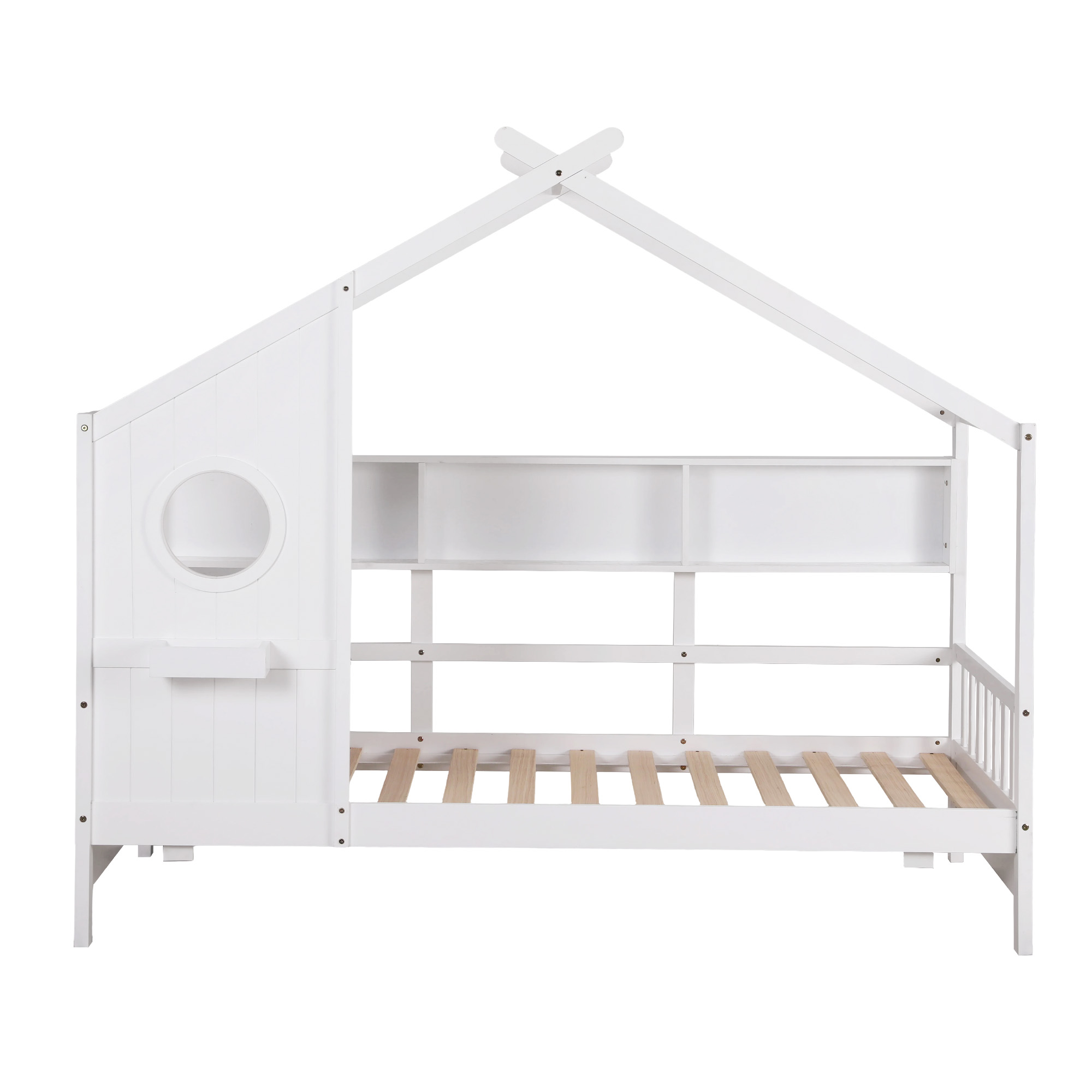 Artiss Kids Single Bed Frame House Bed Solid Wood Montessori Bed for Toddler White - Image 3