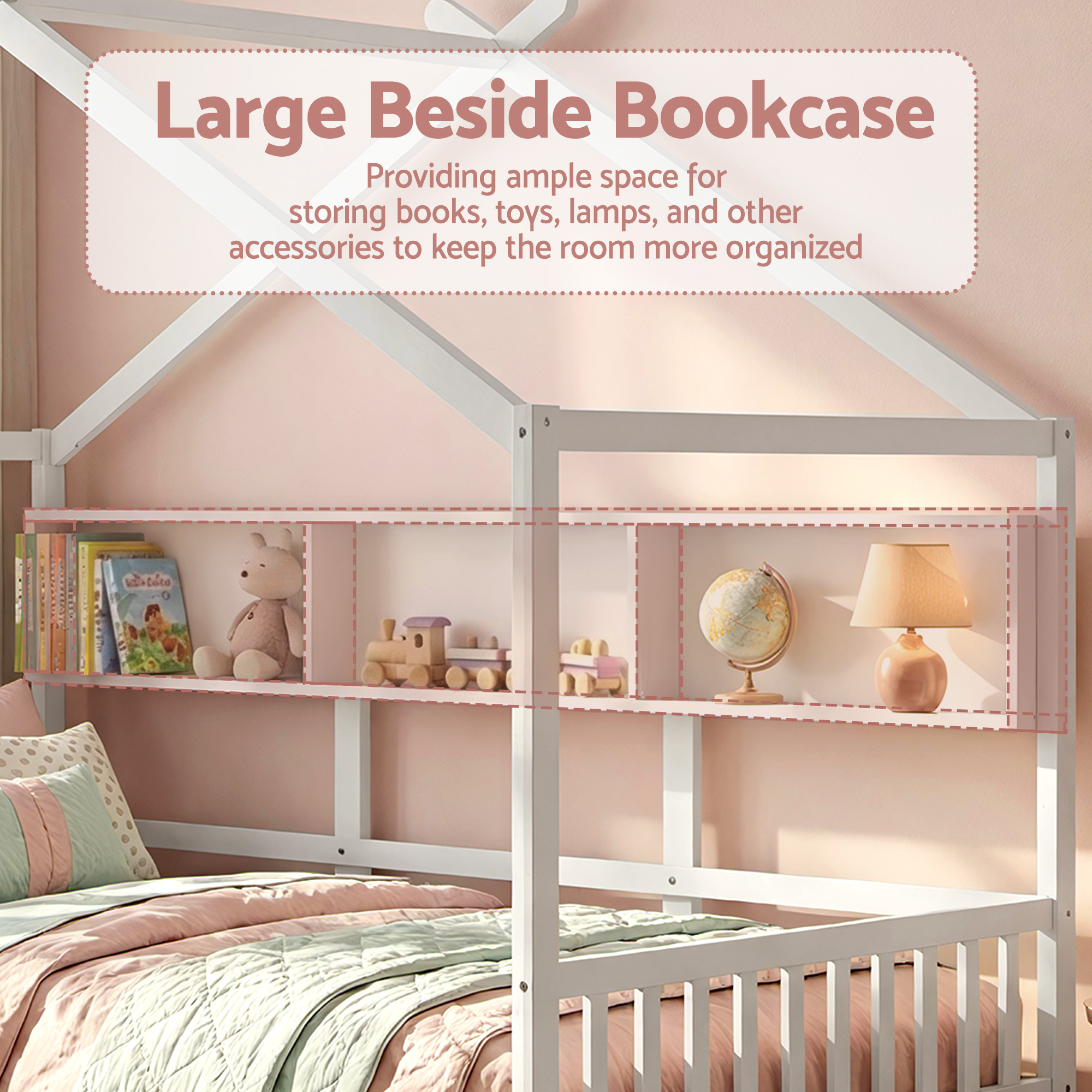 Artiss Kids Single Bed Frame House Bed Solid Wood Montessori Bed for Toddler White - Image 5