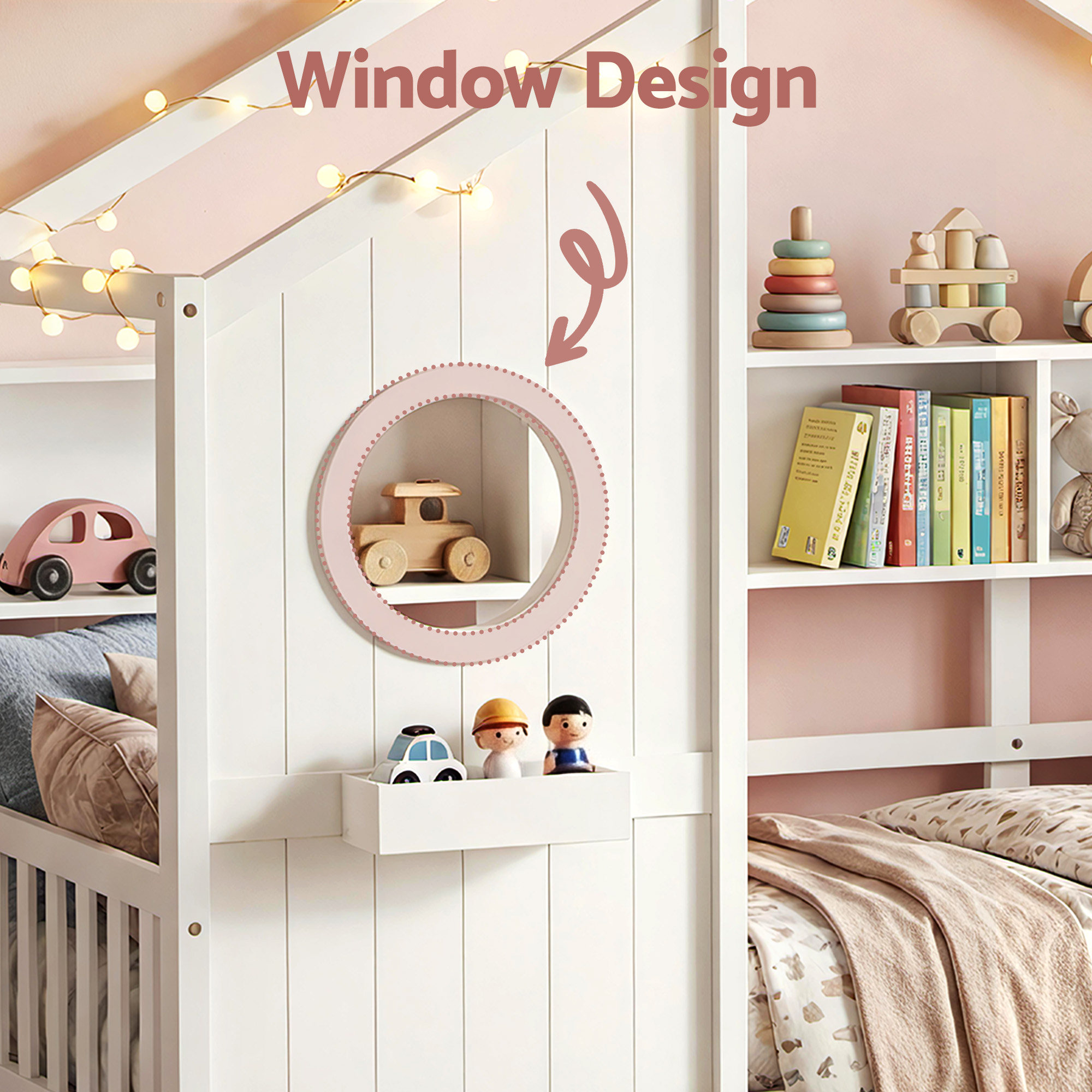 Artiss Kids Single Bed Frame House Bed Solid Wood Montessori Bed for Toddler White - Image 6