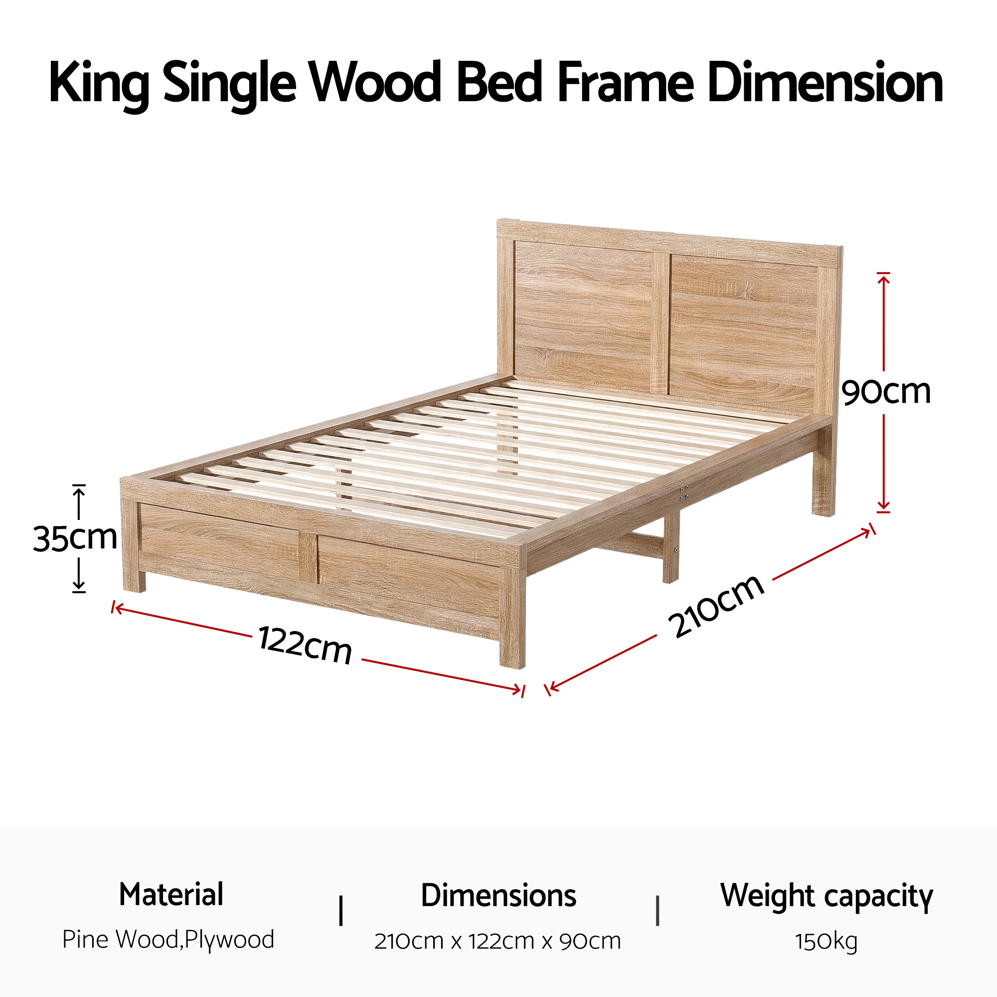 Artiss King Single Bed Frame Wooden Bed Base - Image 2