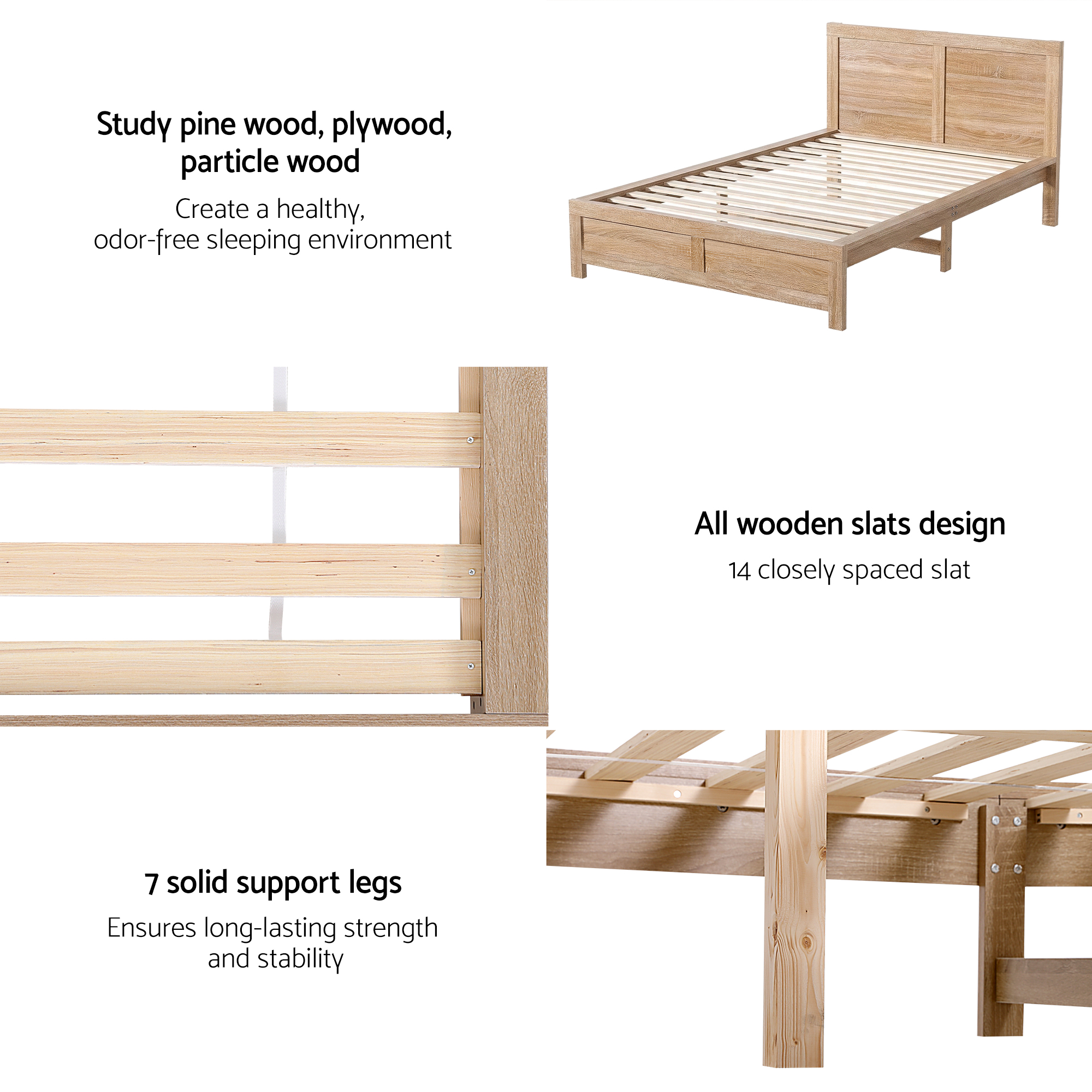 Artiss King Single Bed Frame Wooden Bed Base - Image 6