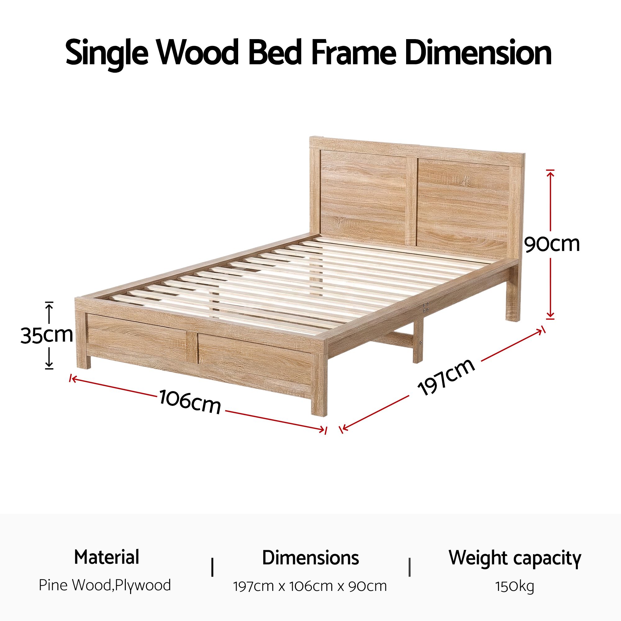 Artiss Single Bed Frame Wooden Bed Base Walnut - Image 2