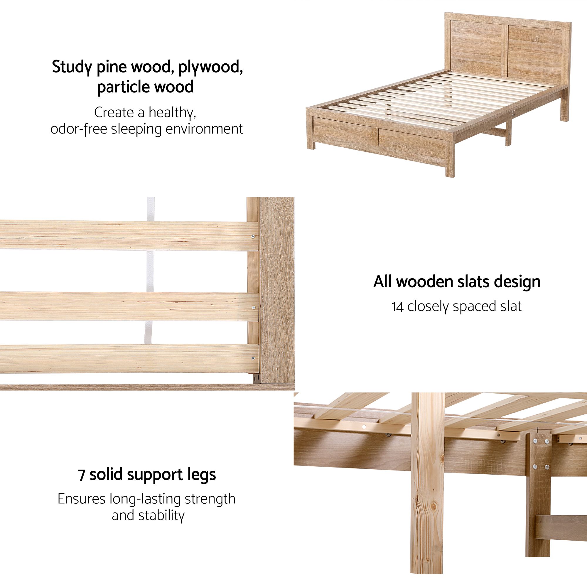 Artiss Single Bed Frame Wooden Bed Base Walnut - Image 6