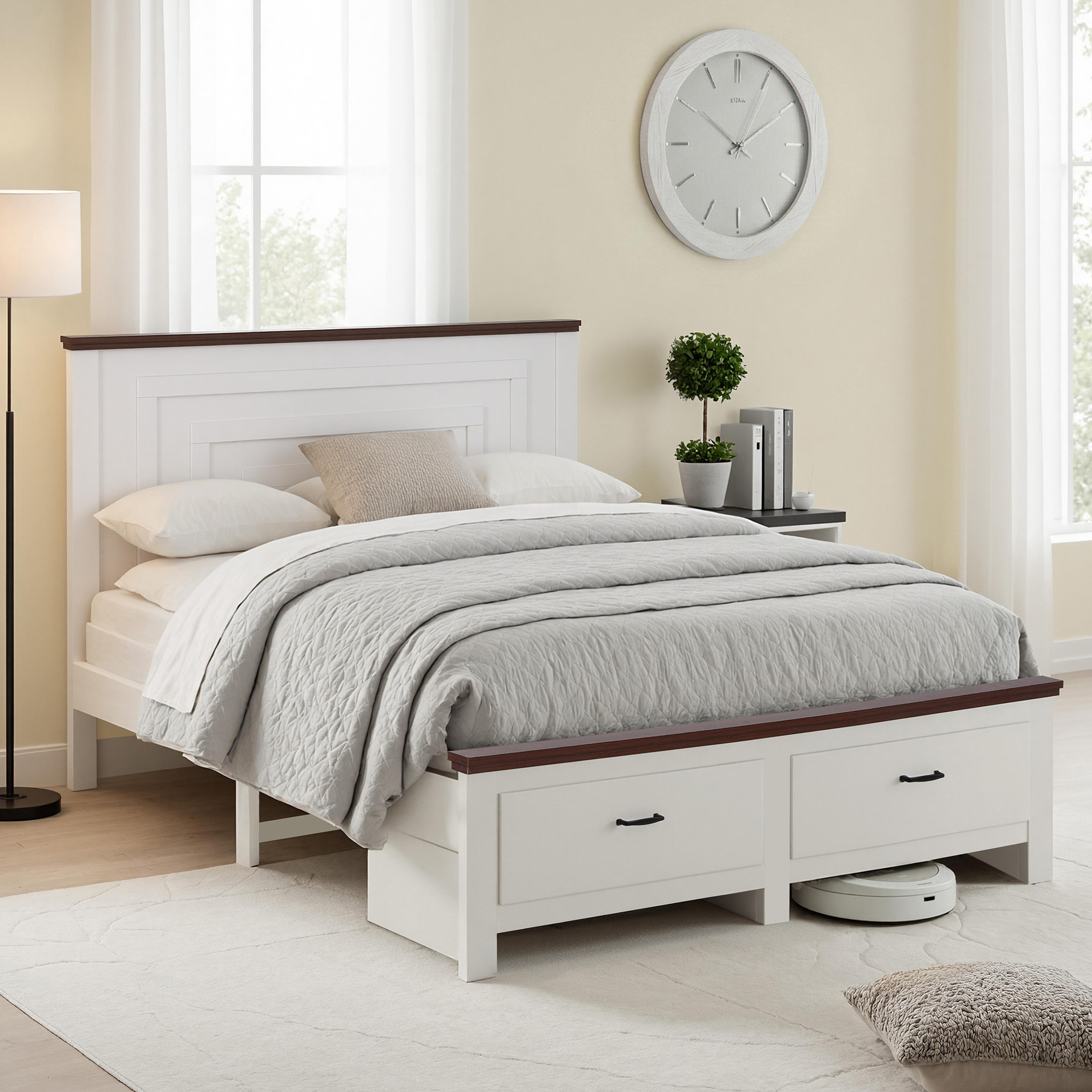 Artiss Double Wooden Bed Frame with 2 Drawer Platform Bed with 108cm Solid High Headboard White Bed Base for Bedroom Easy Assembly - Image 1