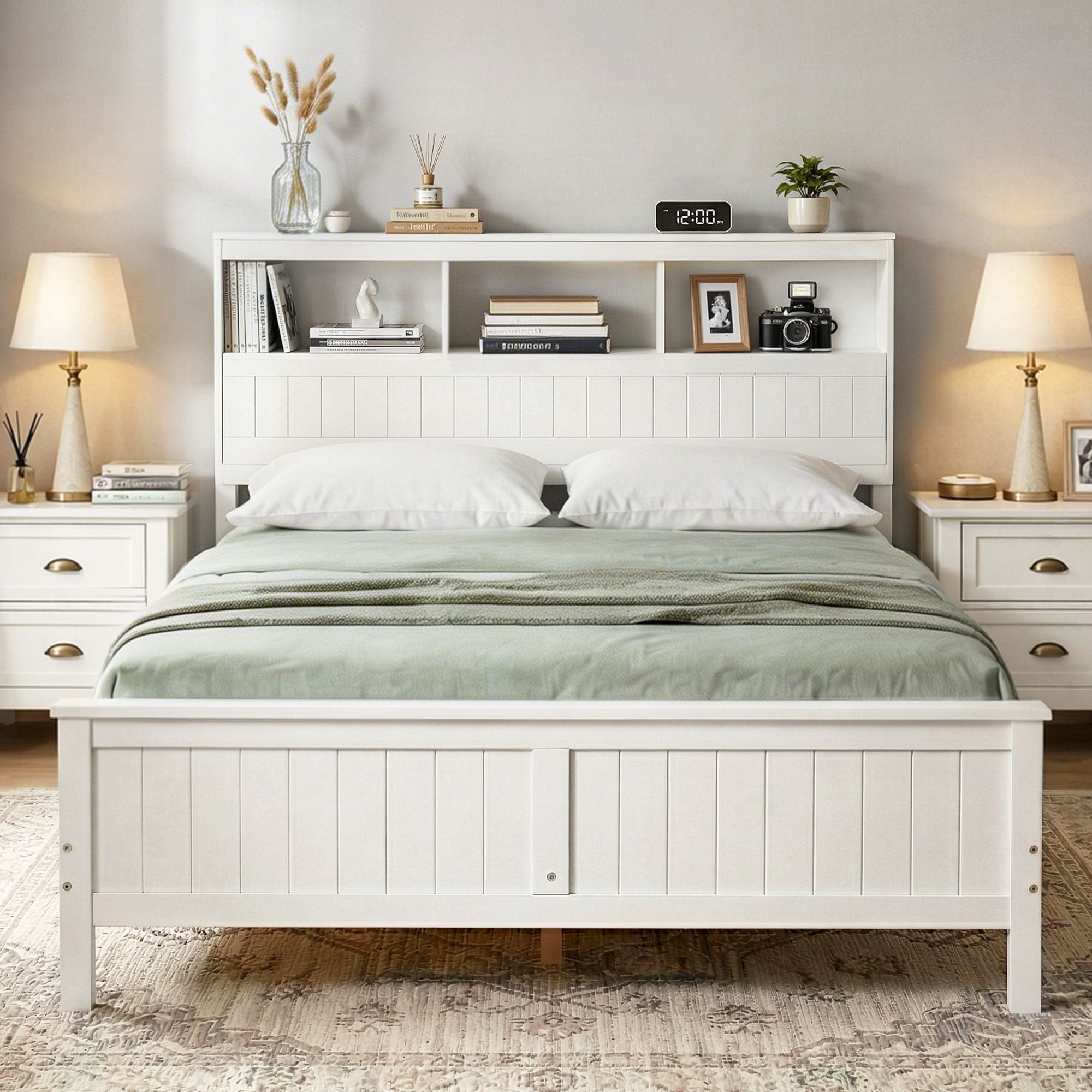 Artiss Queen Bed Frame with Storage Headboard and Footboard Wooden Bed Base White - Image 8