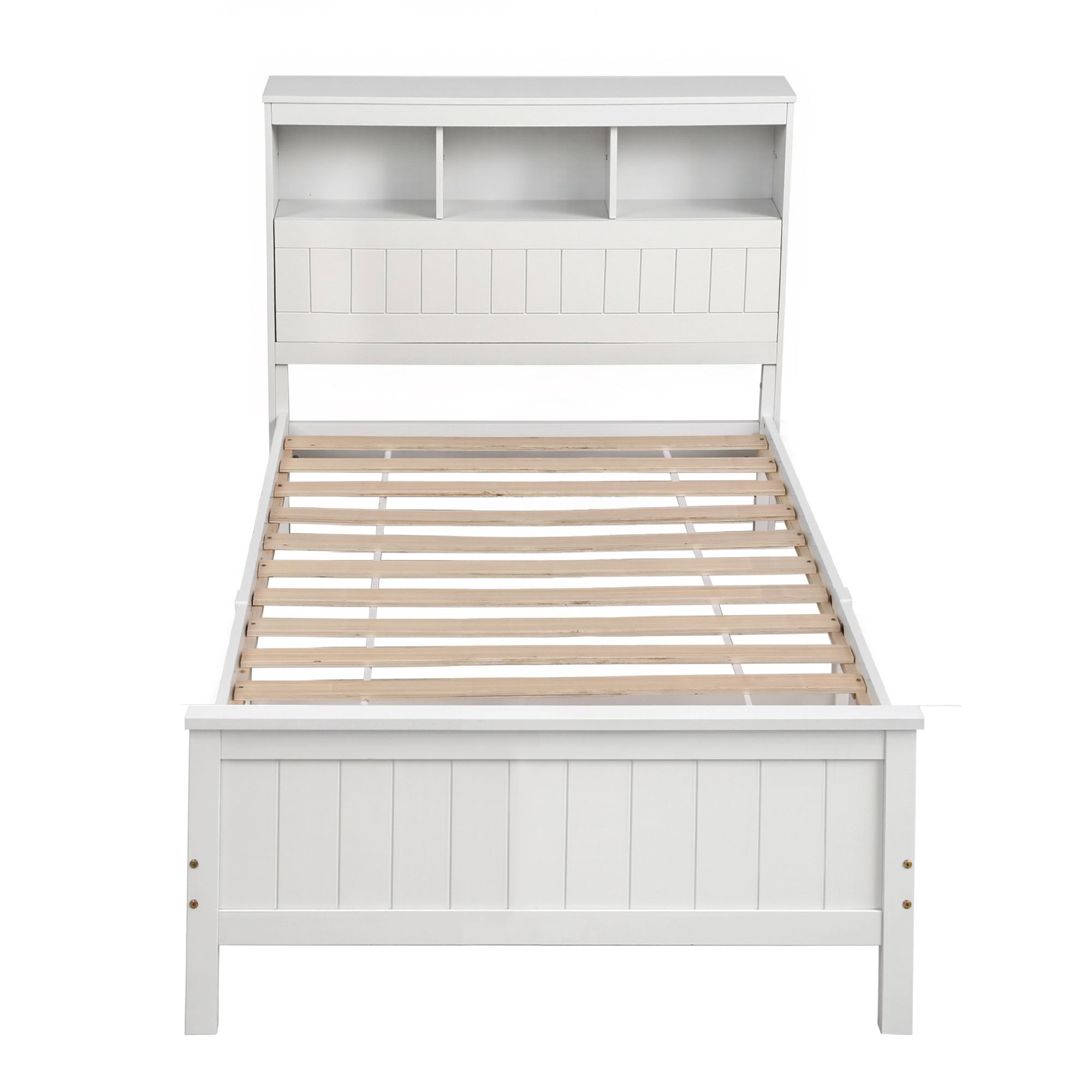 Artiss Single Bed Frame with Storage Headboard and Footboard Wooden Bed Base White - Image 3