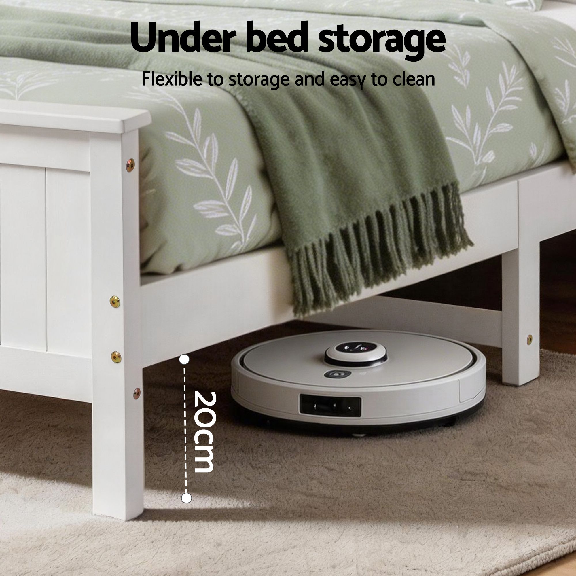 Artiss Single Bed Frame with Storage Headboard and Footboard Wooden Bed Base White - Image 5