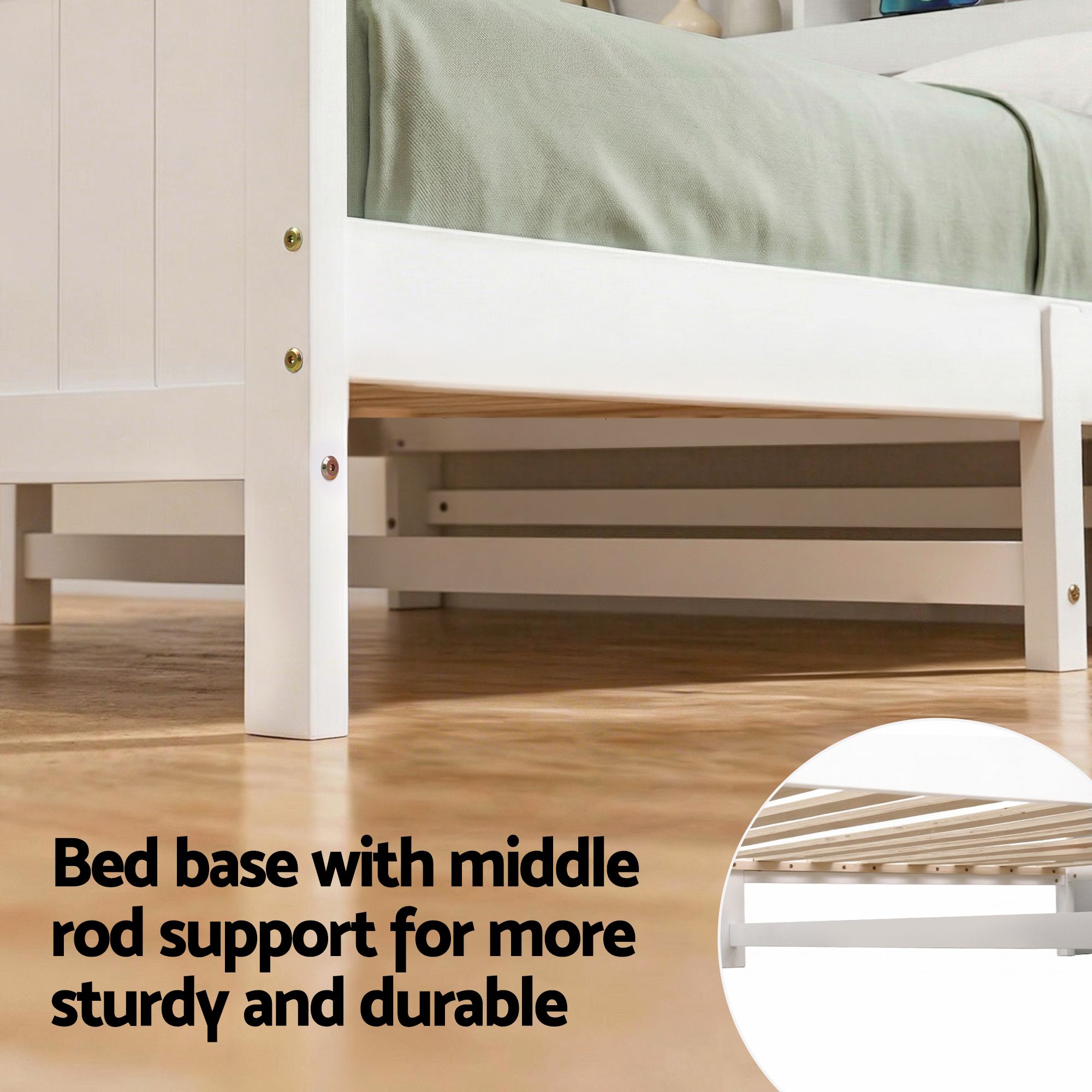 Artiss Single Bed Frame with Storage Headboard and Footboard Wooden Bed Base White - Image 6