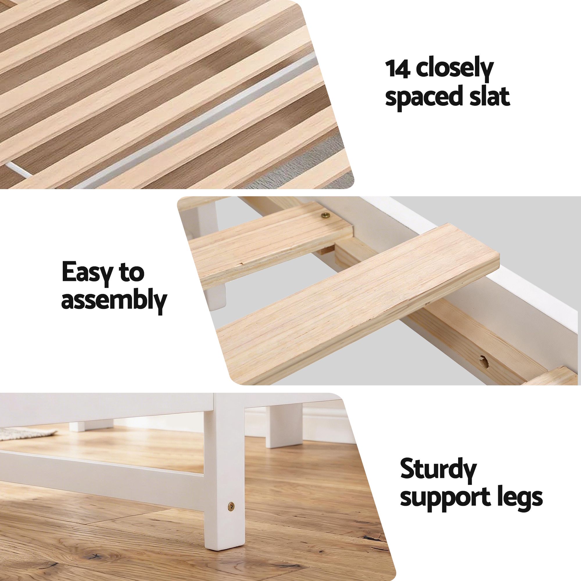 Artiss Single Bed Frame with Storage Headboard and Footboard Wooden Bed Base White - Image 7