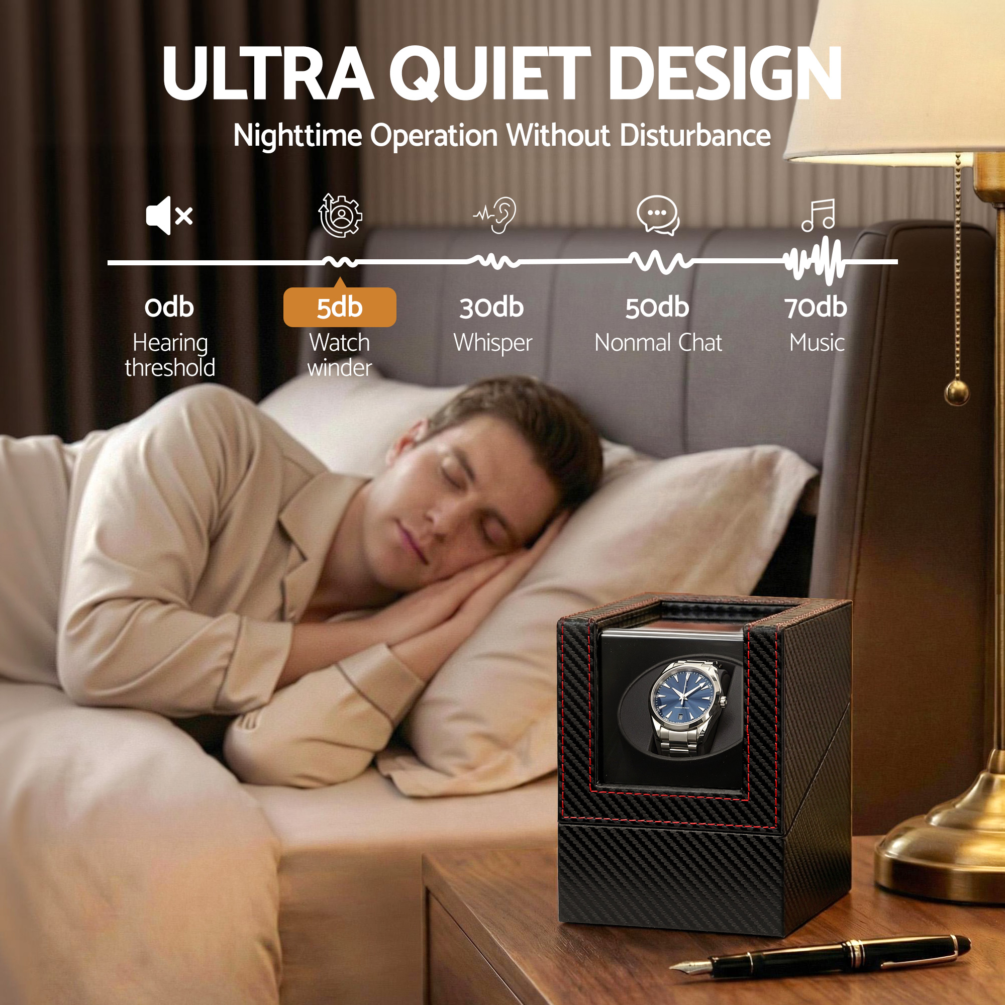 Embellir Watch Winder Box Automatic Single Quiet Carbon Fibre Black - Image 5