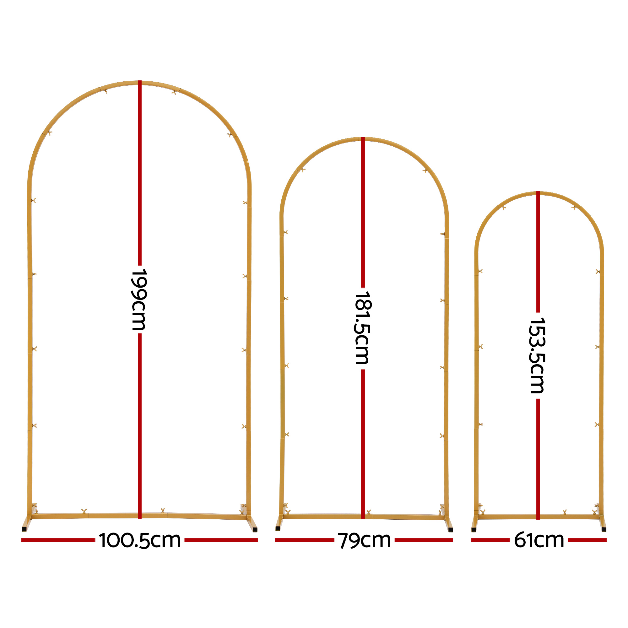 Wedding Arch Backdrop Stand Set of 3 Gold Metal Wedding Arched Frame, Easy to Assemble, Stable Balloon Arch Standfor Wedding, Baby Shower, Party Decoration - Image 2