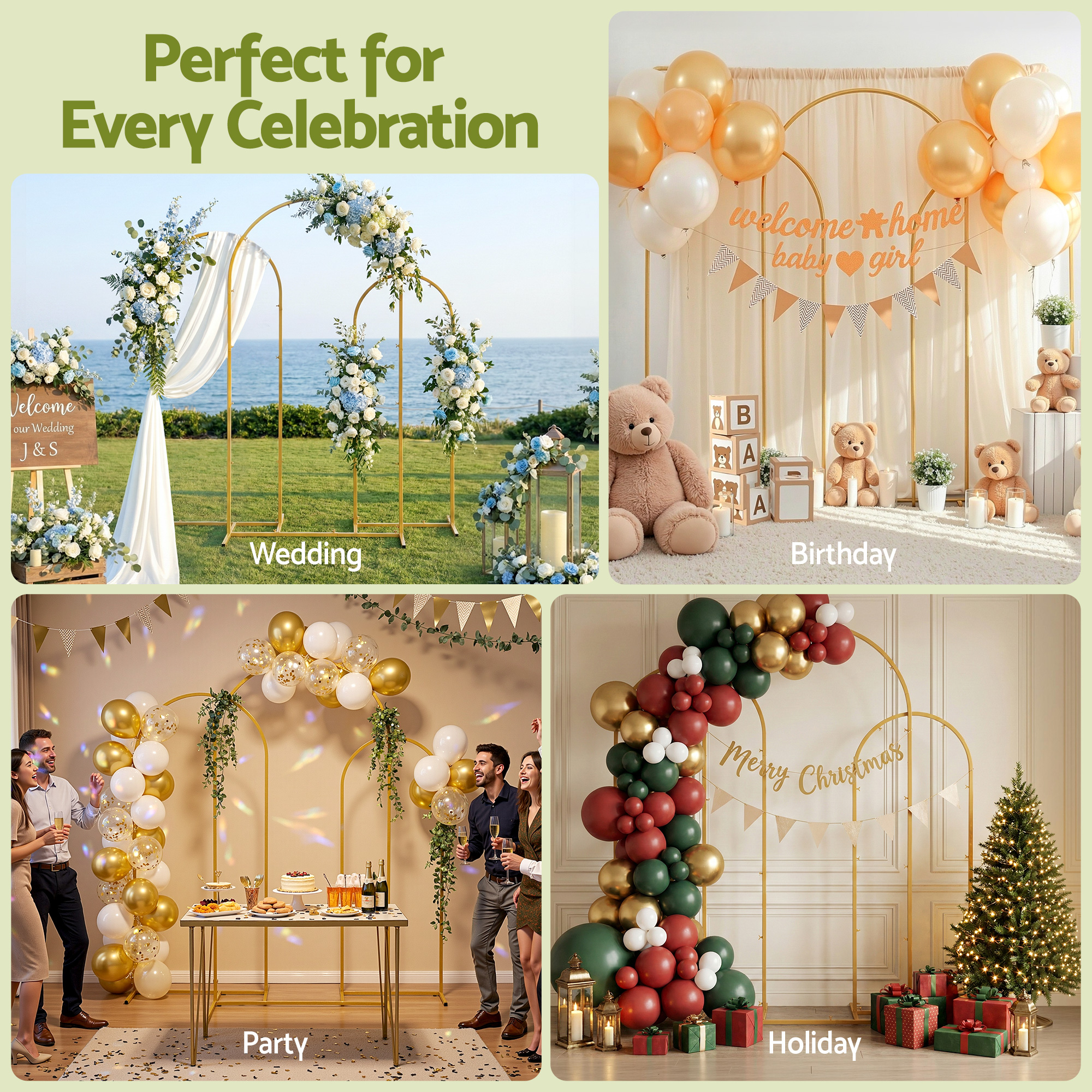 Wedding Arch Backdrop Stand Set of 3 Gold Metal Wedding Arched Frame, Easy to Assemble, Stable Balloon Arch Standfor Wedding, Baby Shower, Party Decoration - Image 5