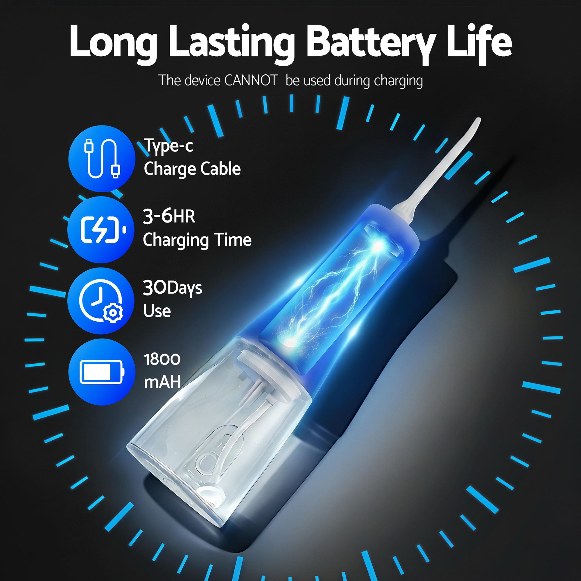 Devanti Cordless Water Flosser Dental Oral Irrigator White - Image 7