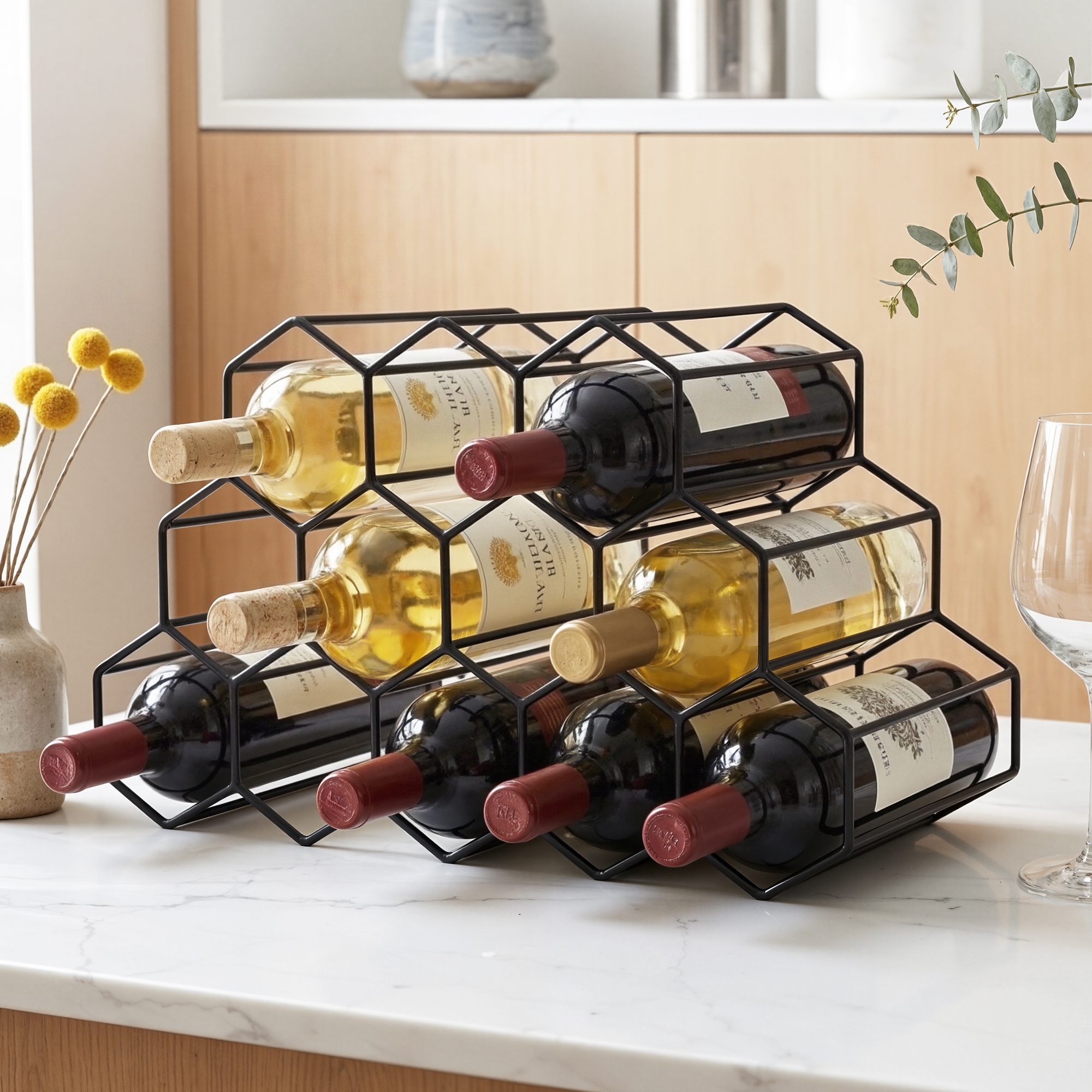 Artiss Wine Rack Metal 12 Bottle No Assembly Required Black - Image 1