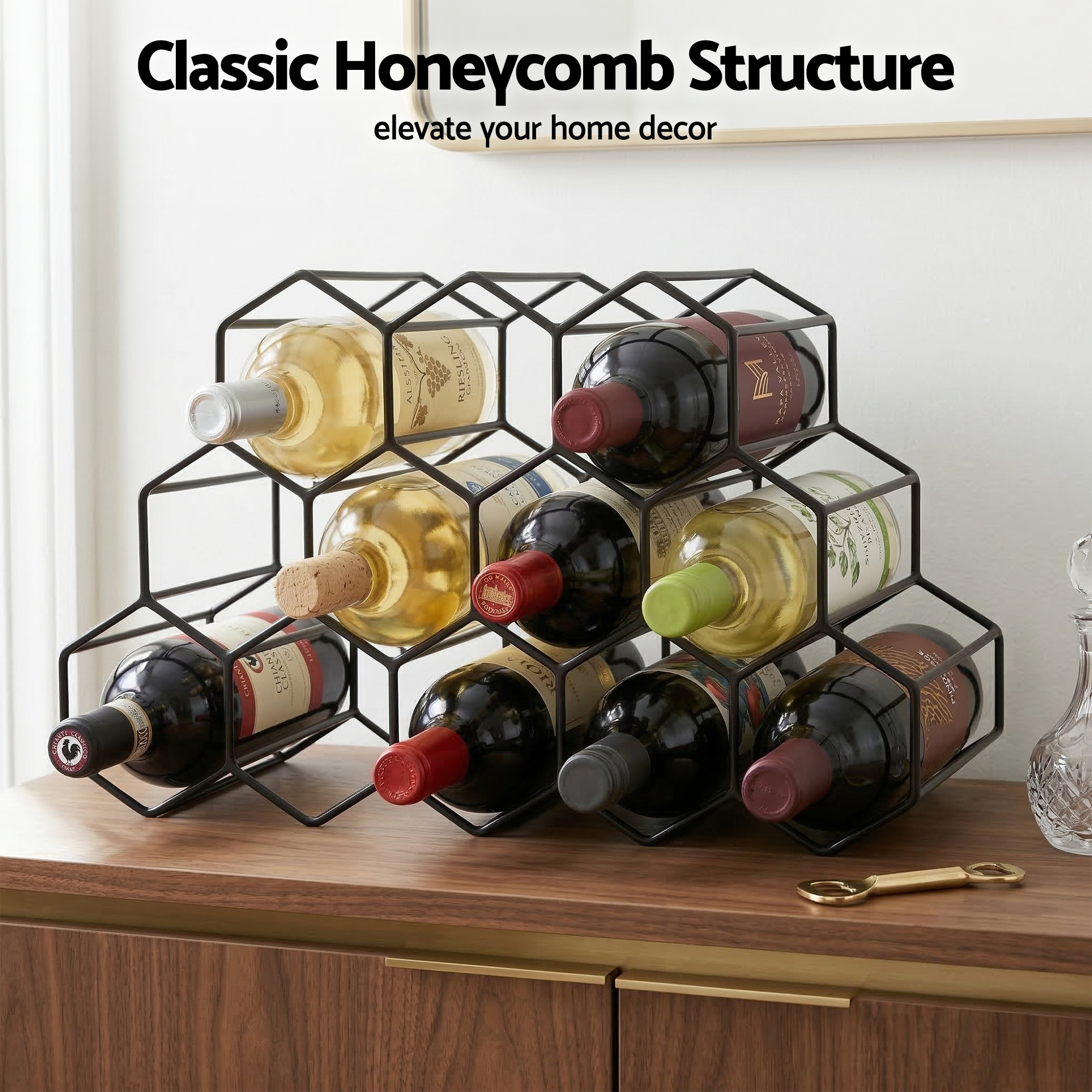 Artiss Wine Rack Metal 12 Bottle No Assembly Required Black - Image 5