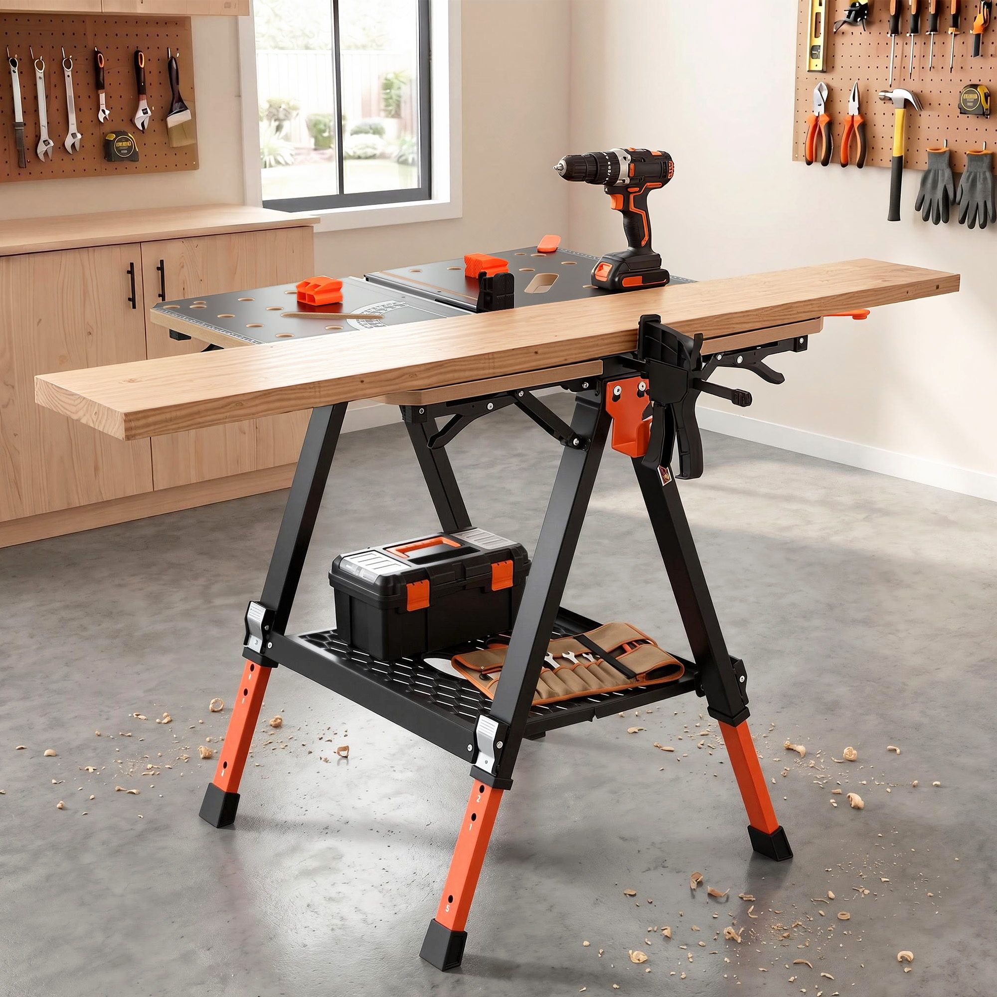 Giantz Portable Folding Work Table 454kg Adjustable Workbench - Image 1