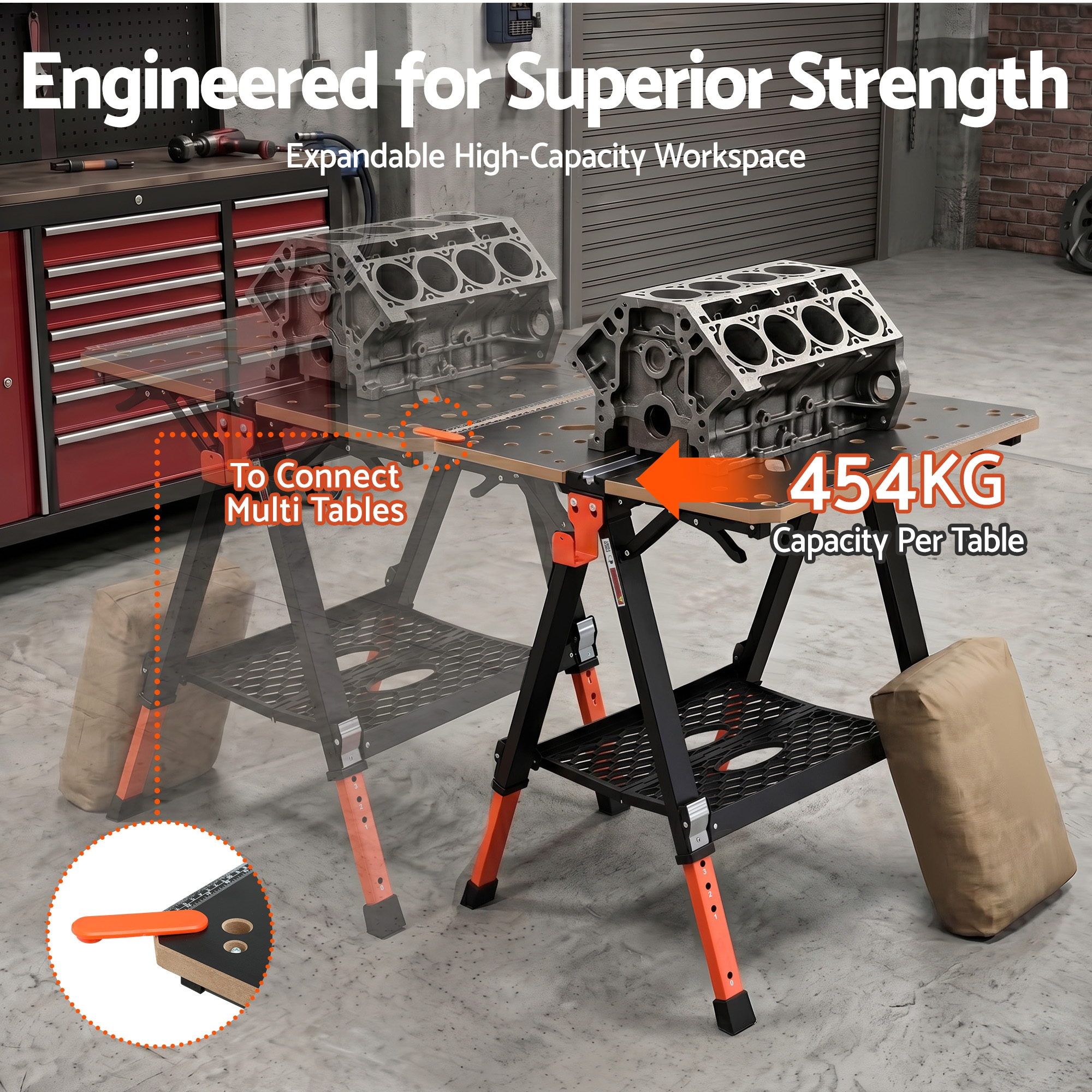 Giantz Portable Folding Work Table 454kg Adjustable Workbench - Image 6