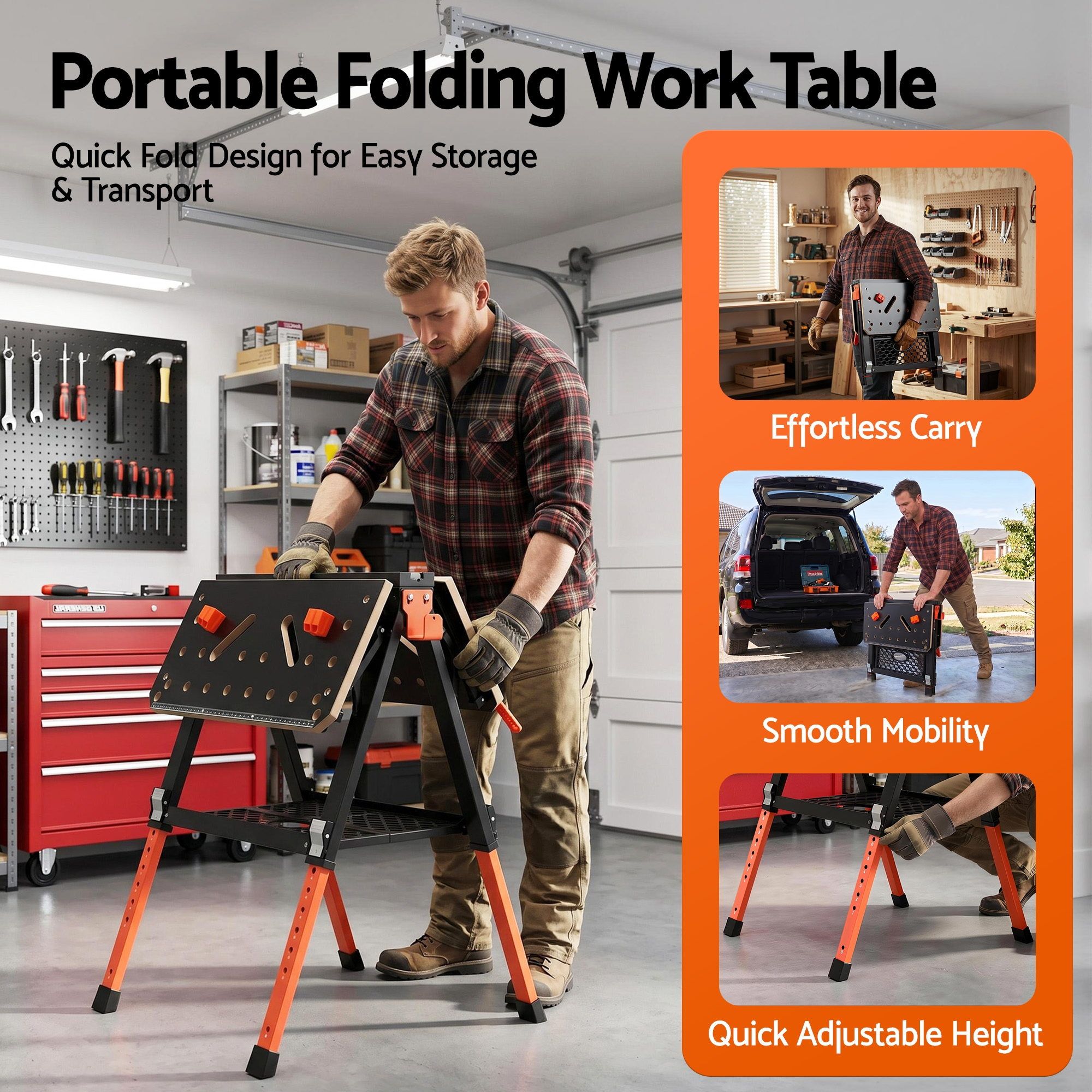 Giantz Portable Folding Work Table 454kg Adjustable Workbench - Image 8