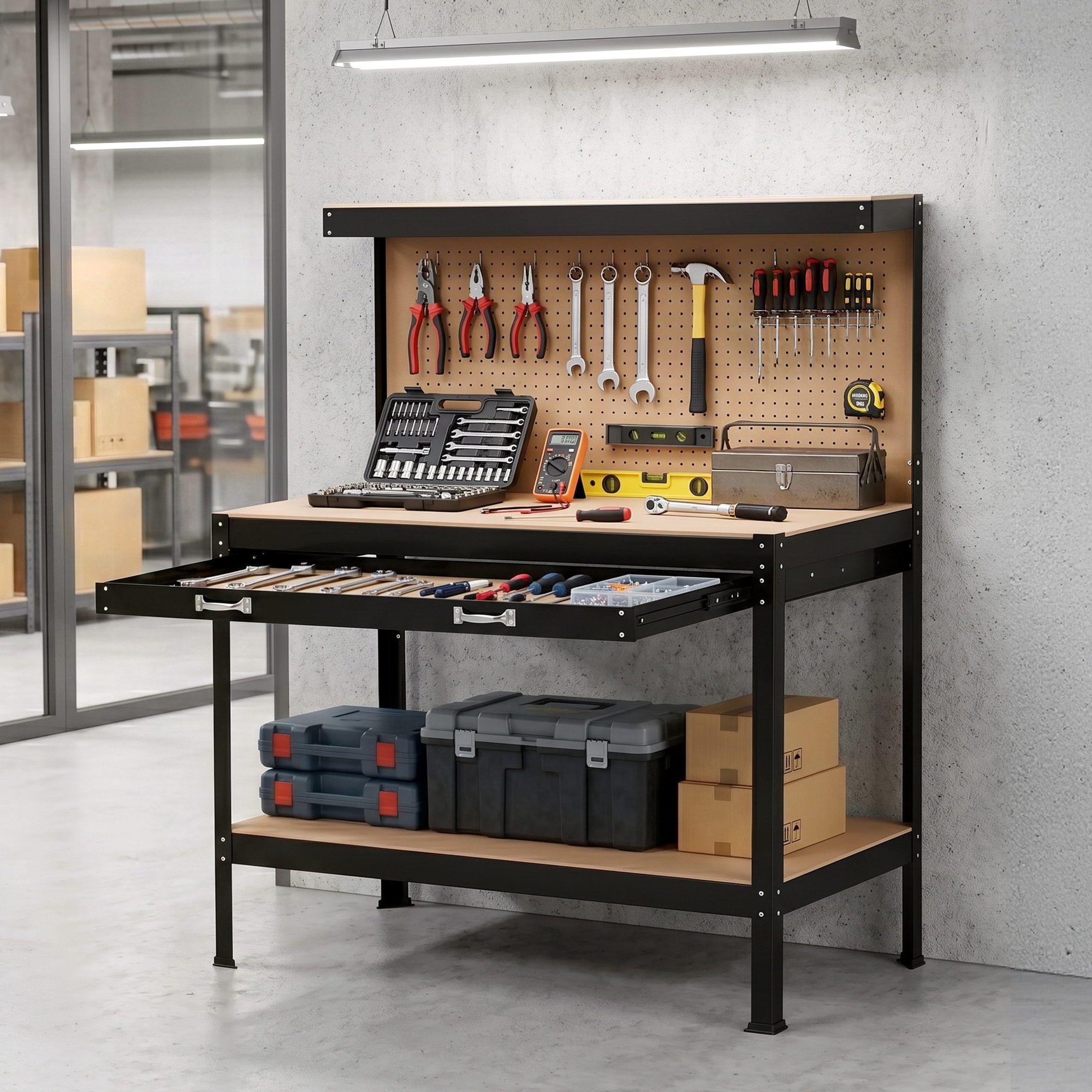 Giantz Workbench with Pegboard and Ultra-Wide 120cm Work Table for Garage DIY, 20 Hooks - Image 1
