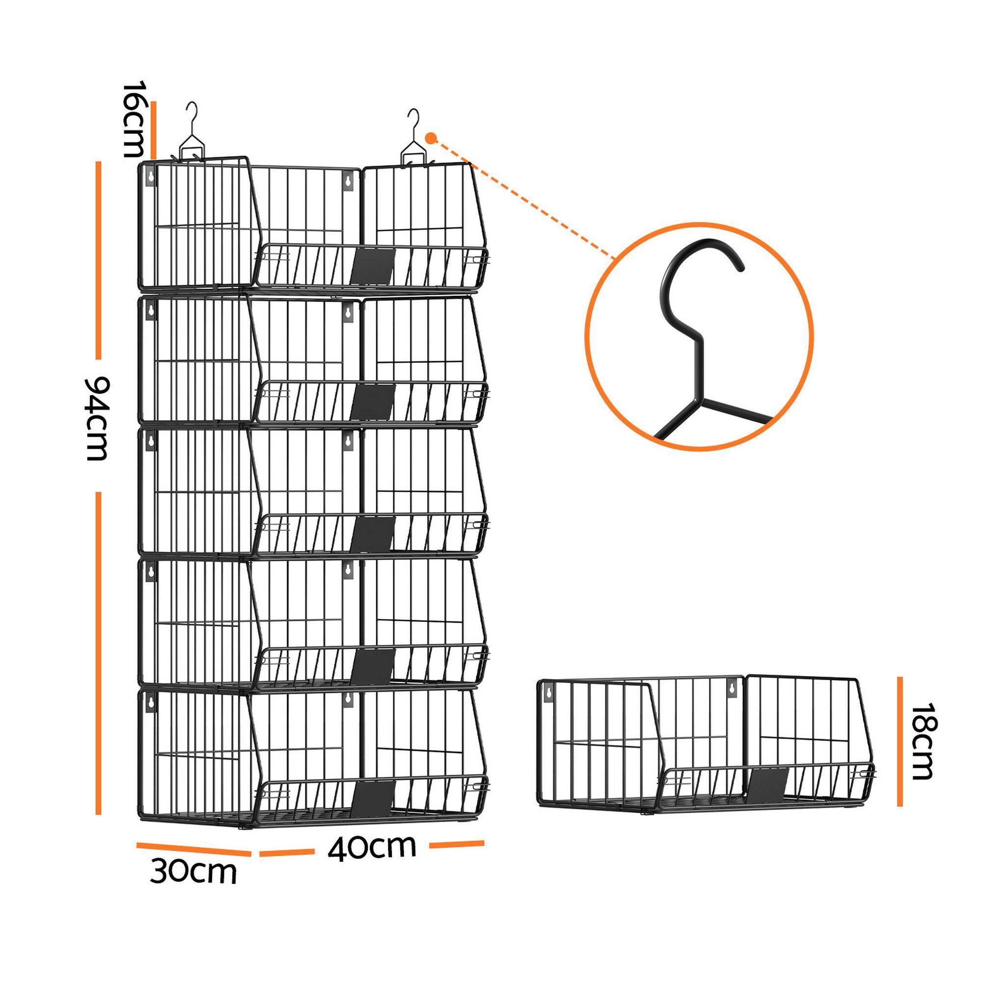 Artiss 5 Tier Stackable Closet Organizers and Storage Closet Hanging Storage Organizer Shelves - Image 2
