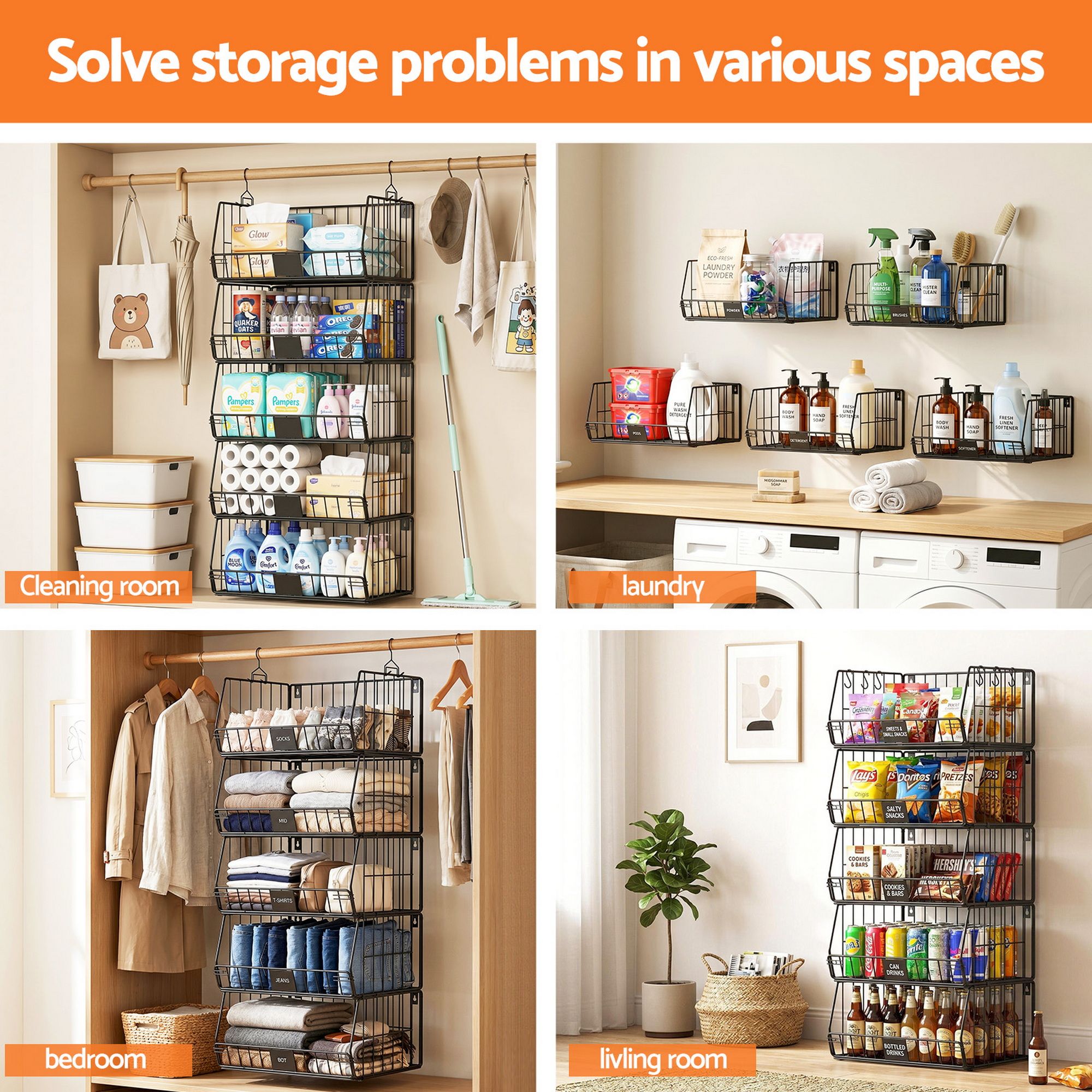 Artiss 5 Tier Stackable Closet Organizers and Storage Closet Hanging Storage Organizer Shelves - Image 5