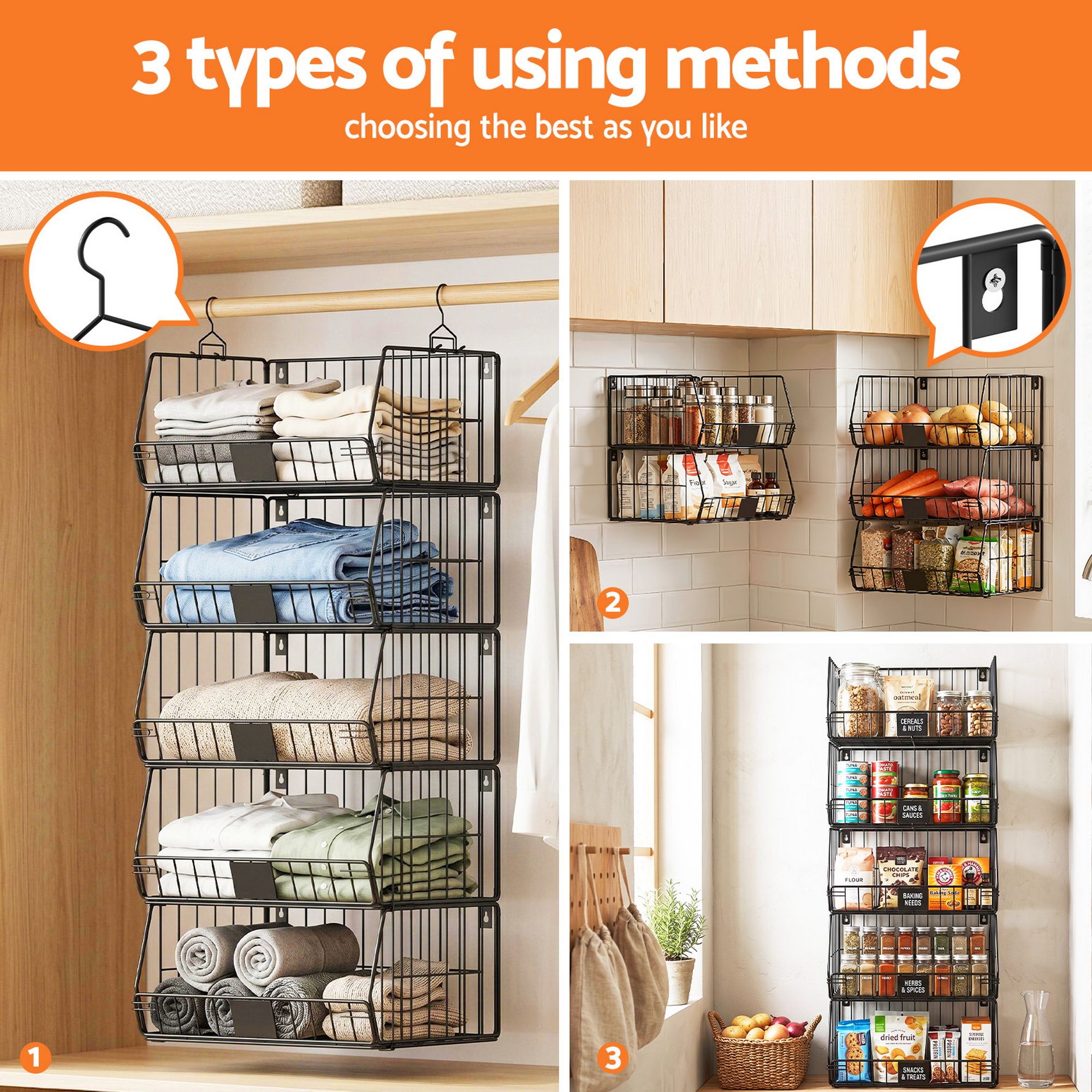 Artiss 5 Tier Stackable Closet Organizers and Storage Closet Hanging Storage Organizer Shelves - Image 6