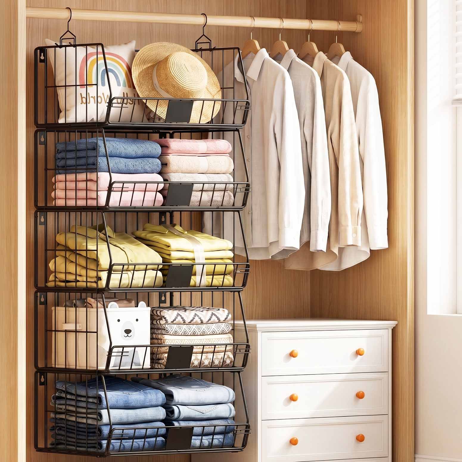 Artiss 5 Tier Stackable Closet Organizers and Storage Closet Hanging Storage Organizer Shelves - Image 8