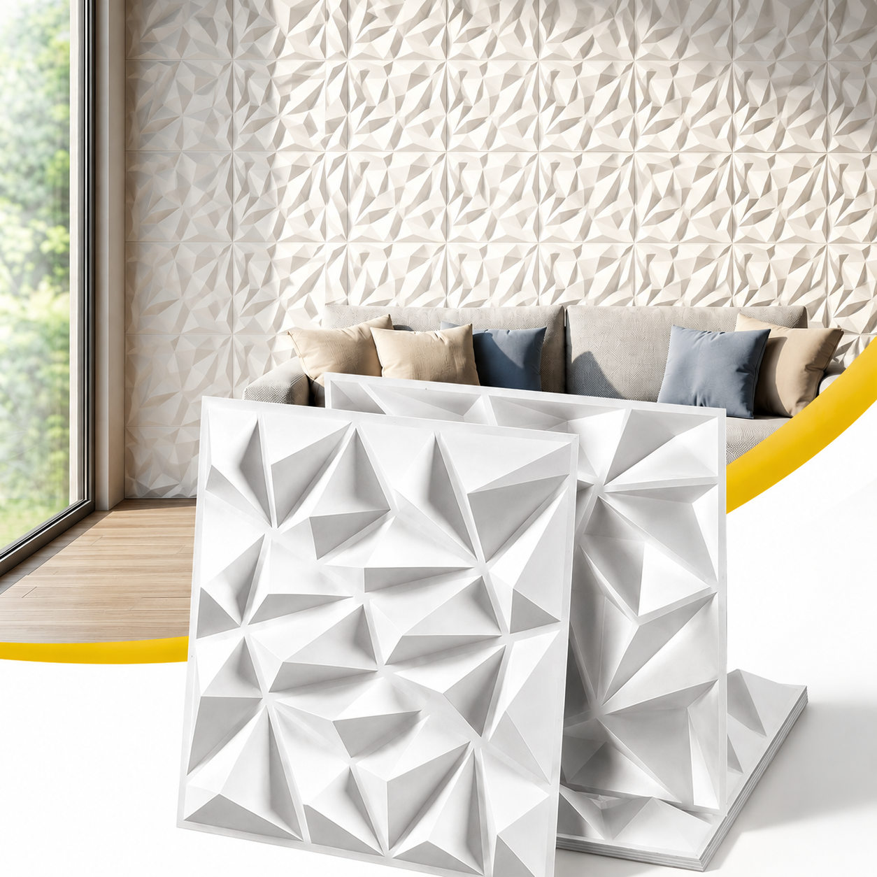 Artiss 3D Wall Panels Diamond PVC Decorative Panels 50x50cm Set of 15 Feature Wall - Image 1