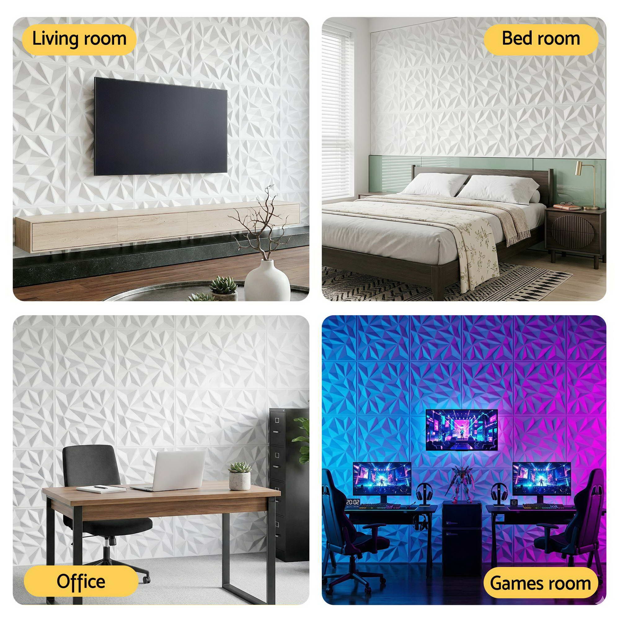 Artiss 3D Wall Panels Diamond PVC Decorative Panels 50x50cm Set of 15 Feature Wall - Image 8