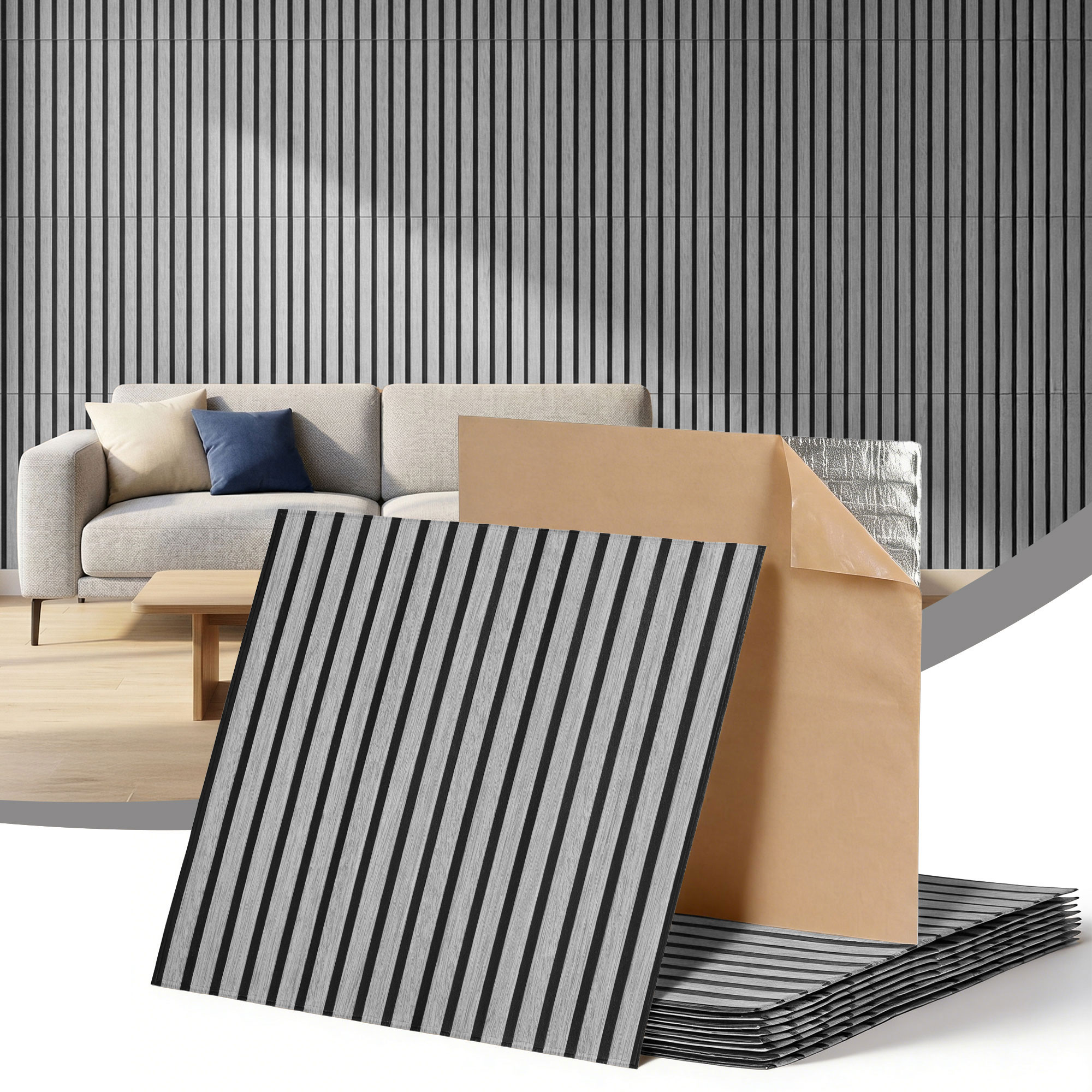 Artiss 10PCS Peel and Stick Wall Panels Tiles 68X68CM Self Adhesive for Home Office Studio Grey - Image 1