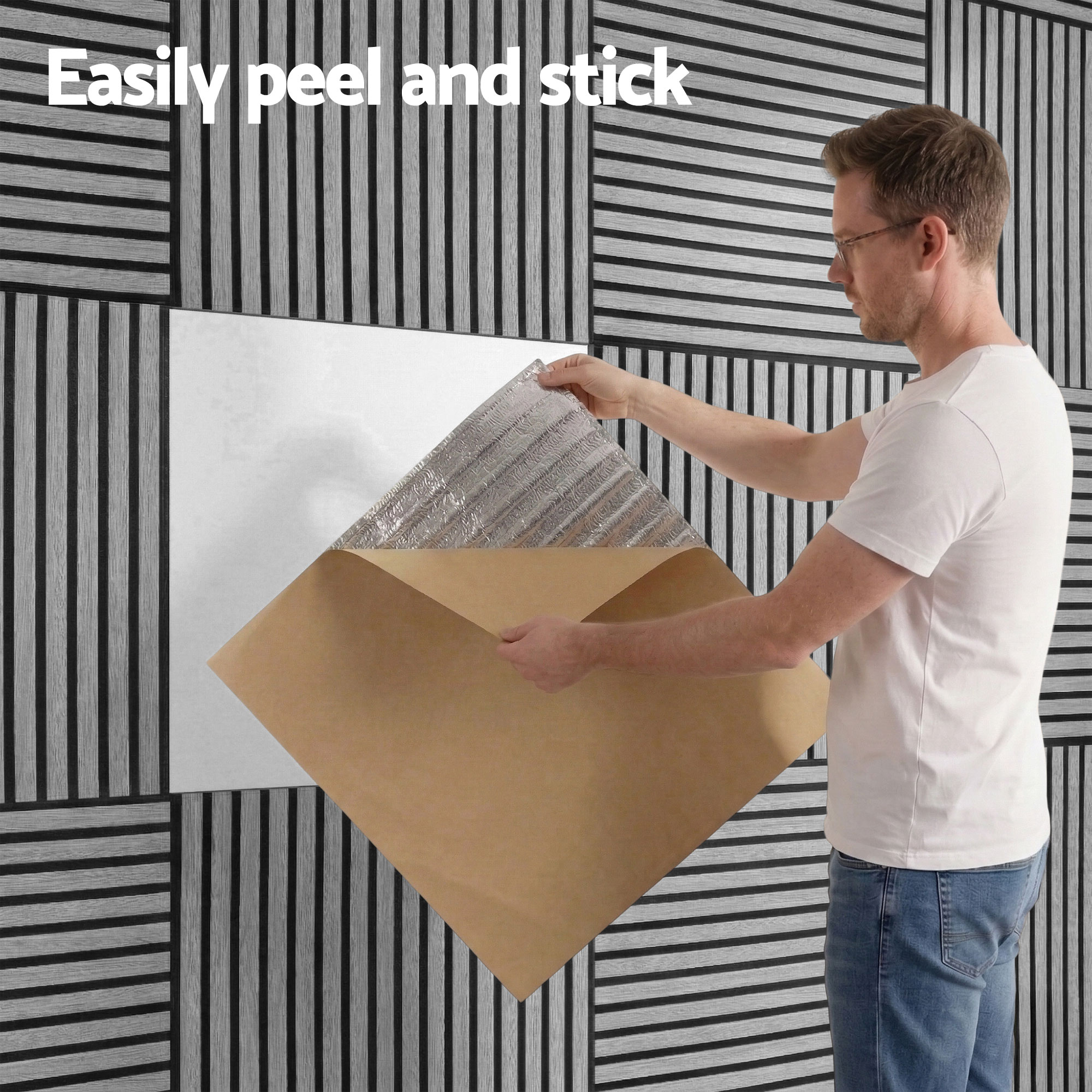 Artiss 10PCS Peel and Stick Wall Panels Tiles 68X68CM Self Adhesive for Home Office Studio Grey - Image 4