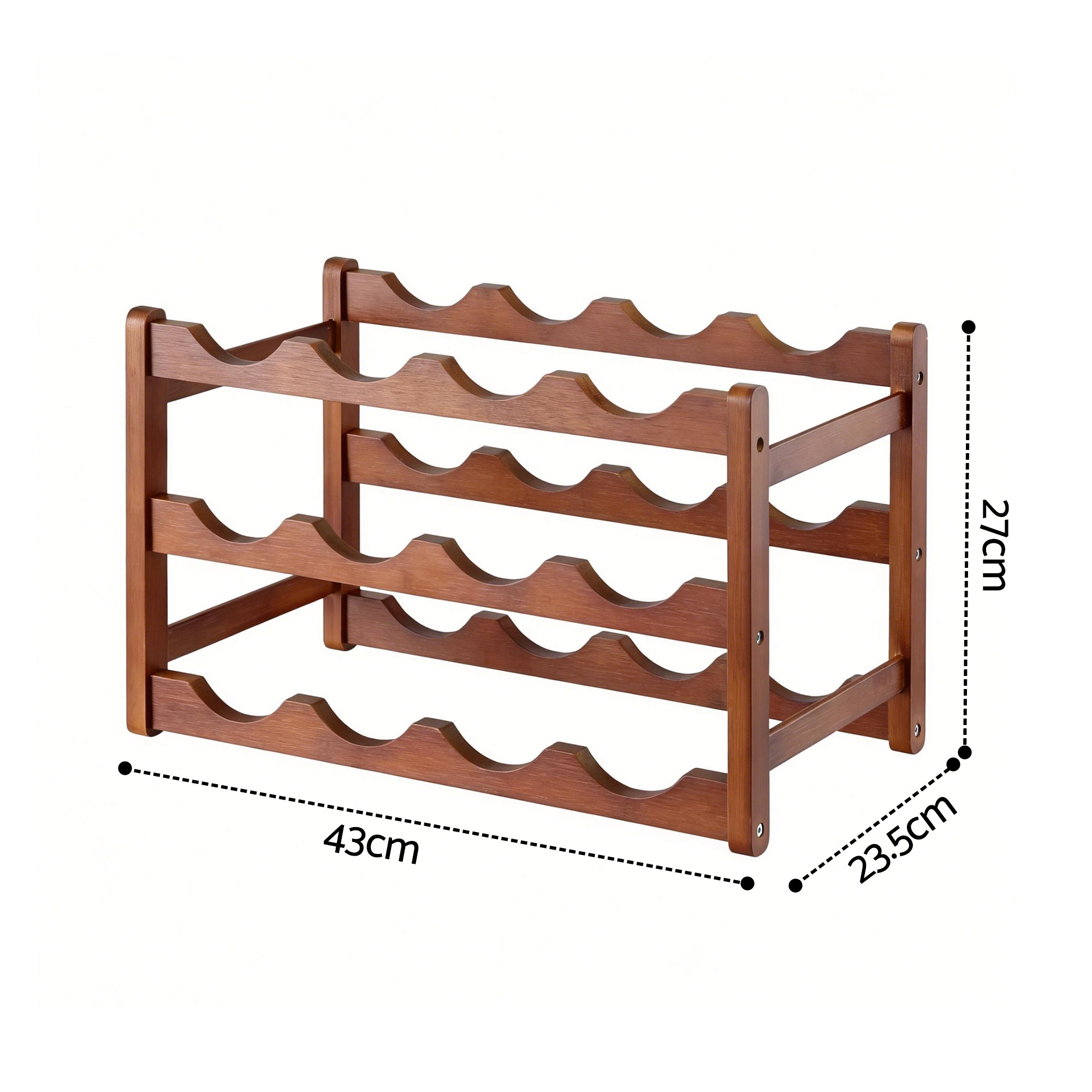 Artiss Bamboo Wine Rack 3-Tier Display Storage Organizer 12 Bottle Walnut - Image 2