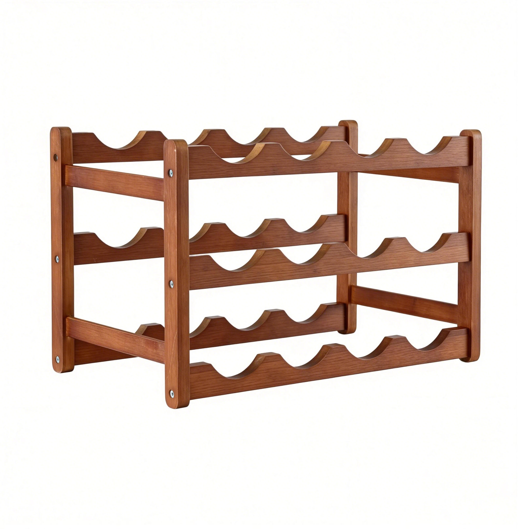 Artiss Bamboo Wine Rack 3-Tier Display Storage Organizer 12 Bottle Walnut - Image 3