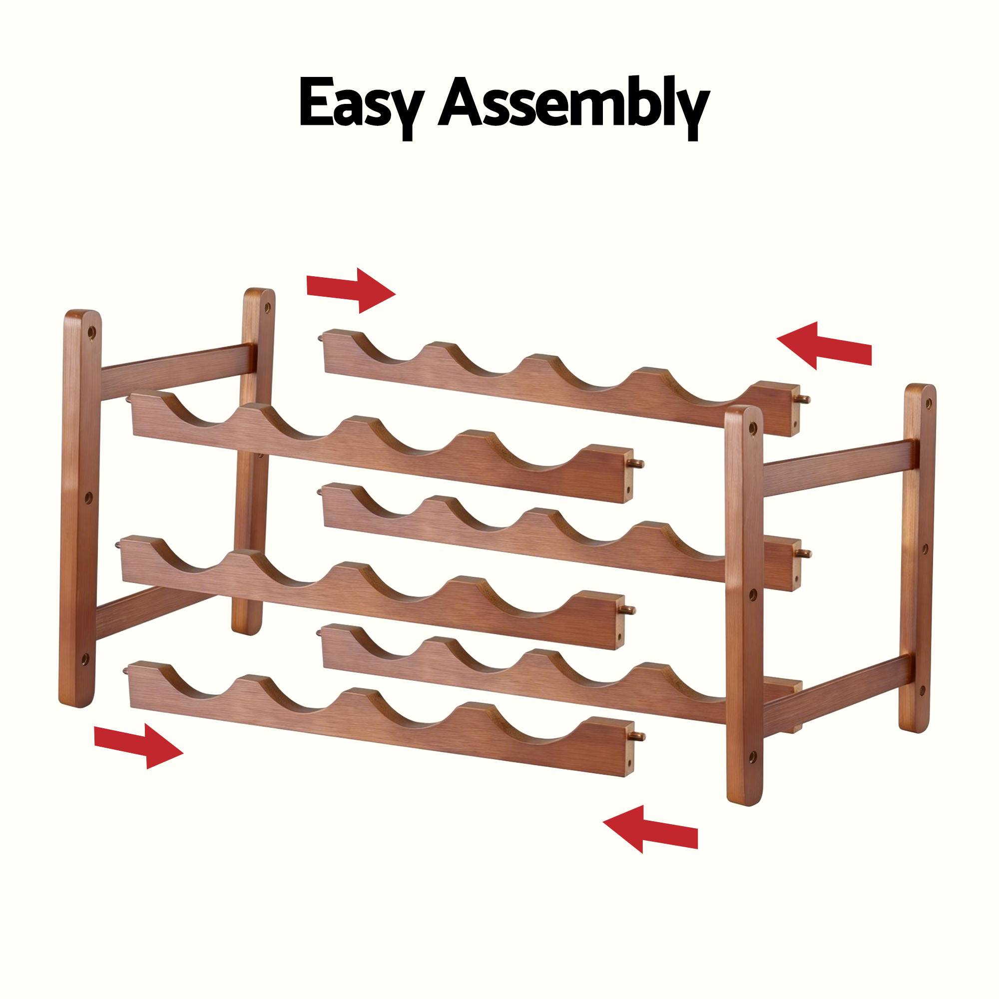 Artiss Bamboo Wine Rack 3-Tier Display Storage Organizer 12 Bottle Walnut - Image 6