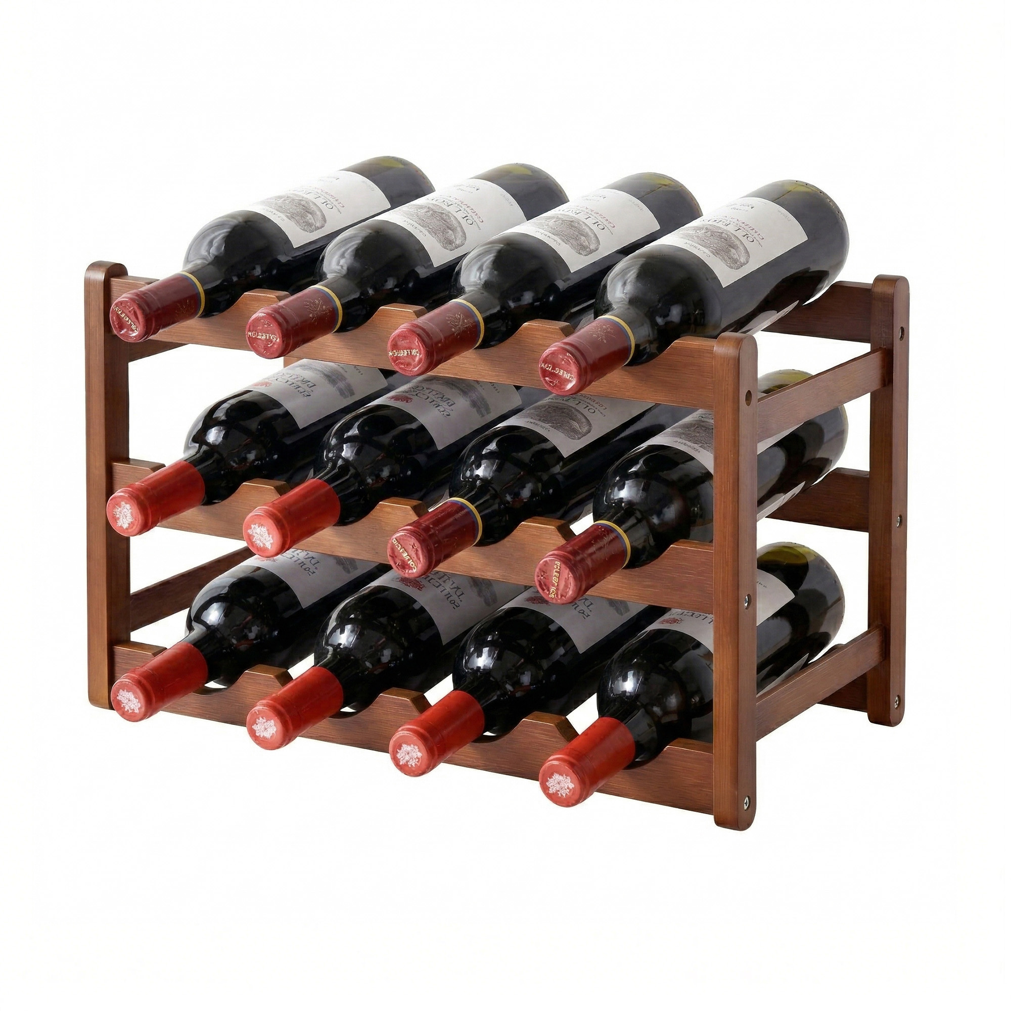 Artiss Bamboo Wine Rack 3-Tier Display Storage Organizer 12 Bottle Walnut - Image 8