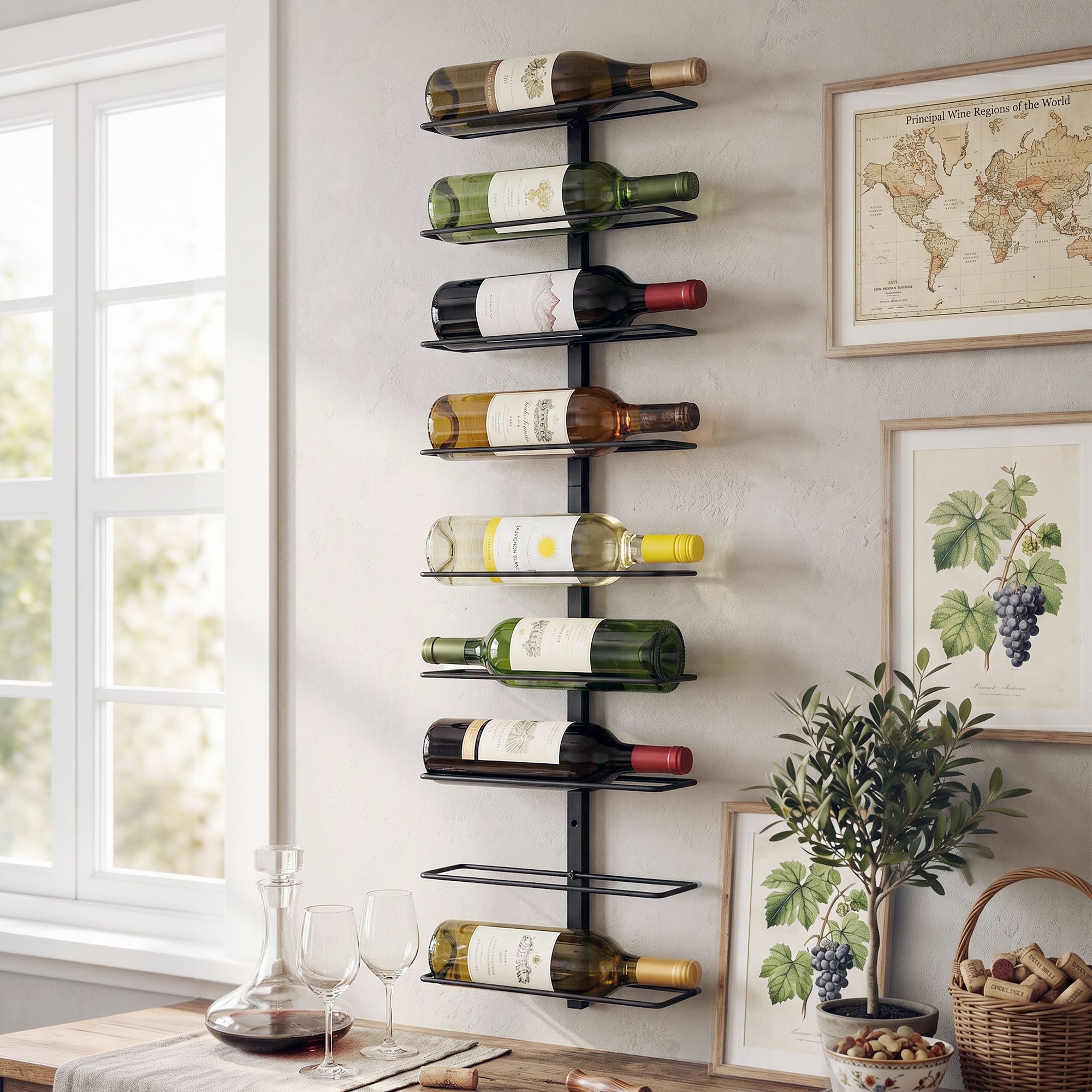 Artiss Wall Mounted Wine Rack 9 Bottles Display Storage Organizer Metal Black - Image 1