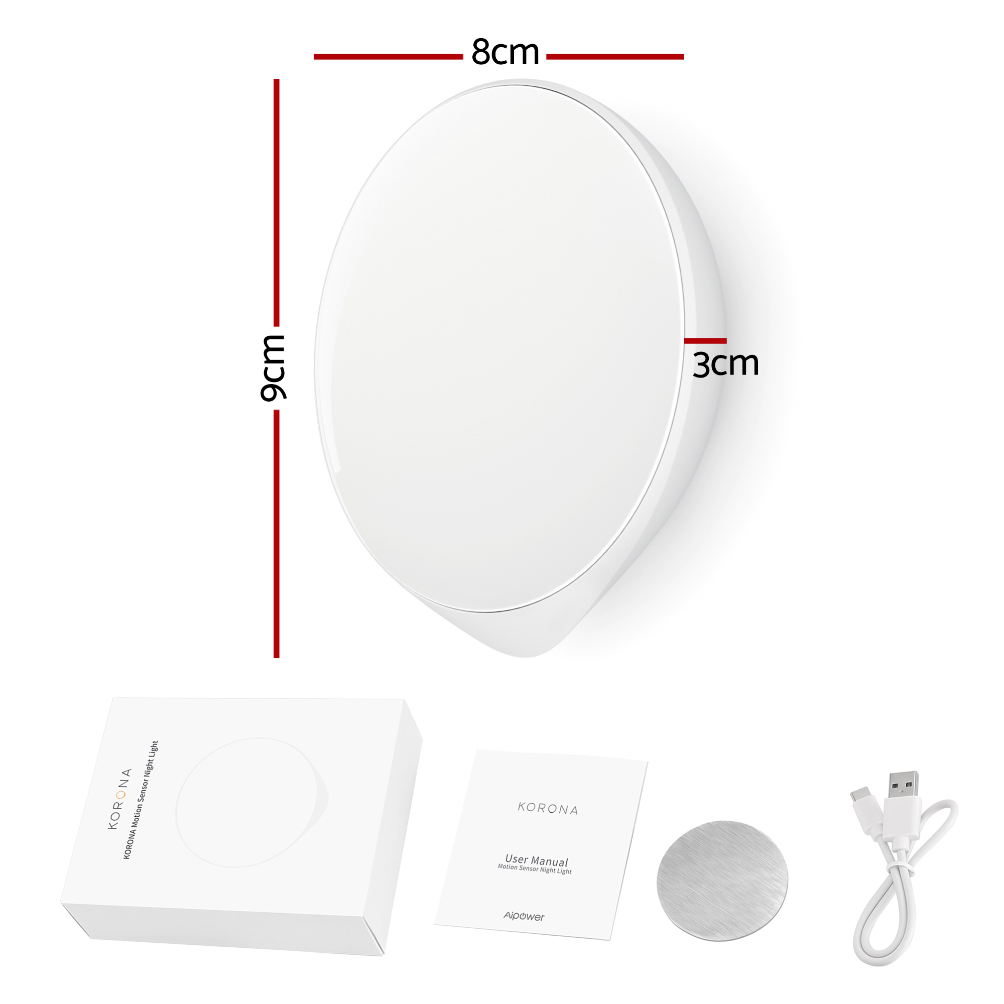 AIPOWER Motion Sensor Night Light USB-C Rechargeable Closet Light 3 Packs - Image 2